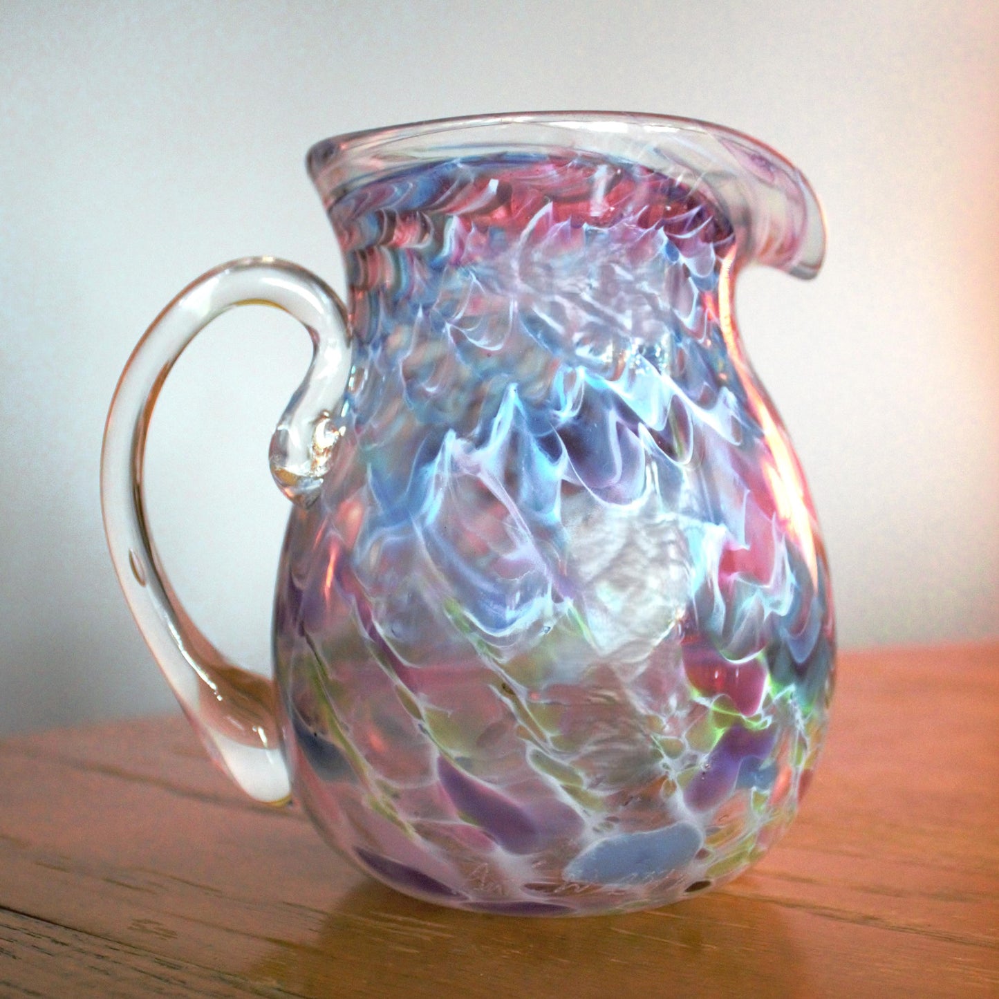 Handblown Glass Pitcher: Swirled Purple, Pink & Teal Vase