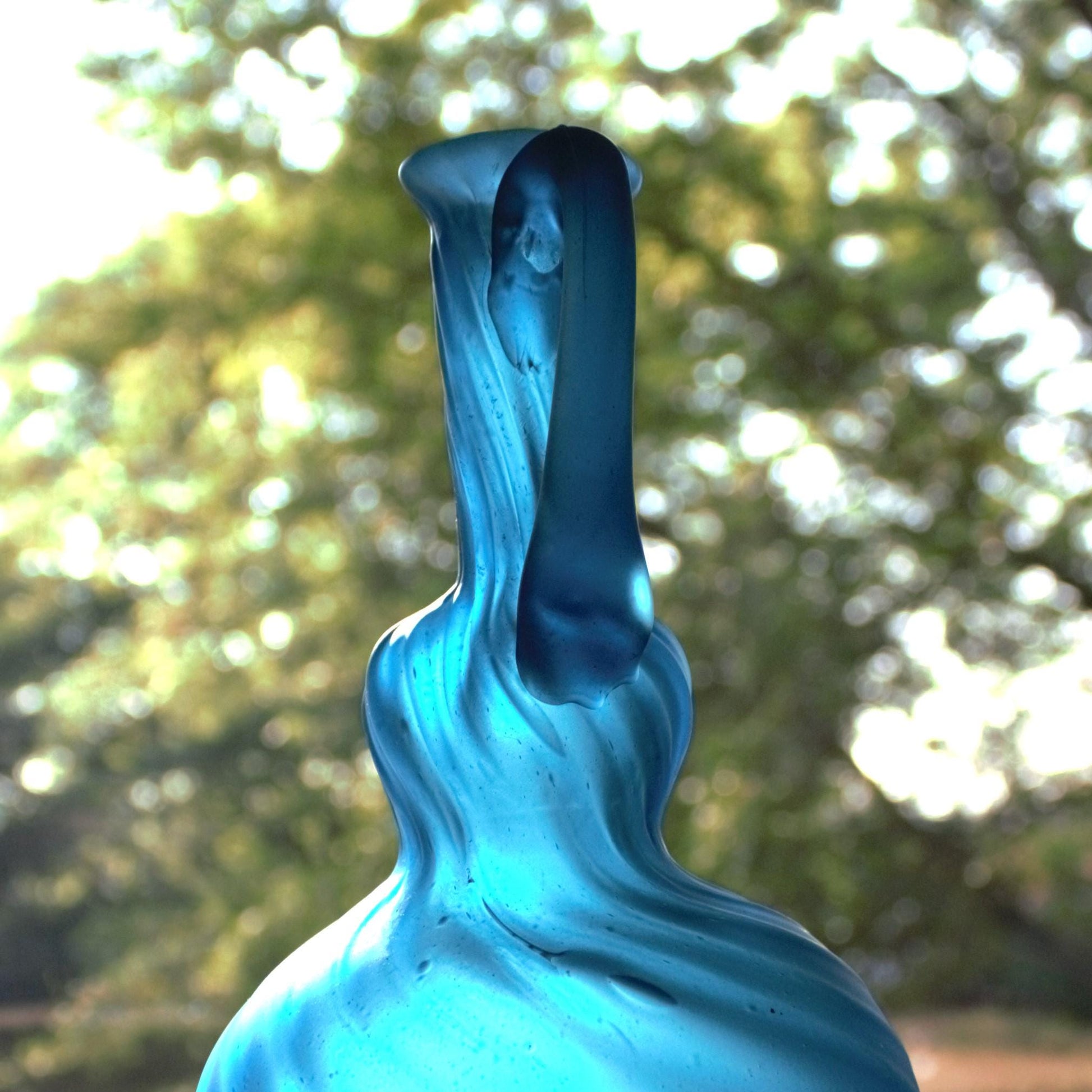 Hand Blown Teal Glass Vase: Art Glass Pitcher with Pontil Mark