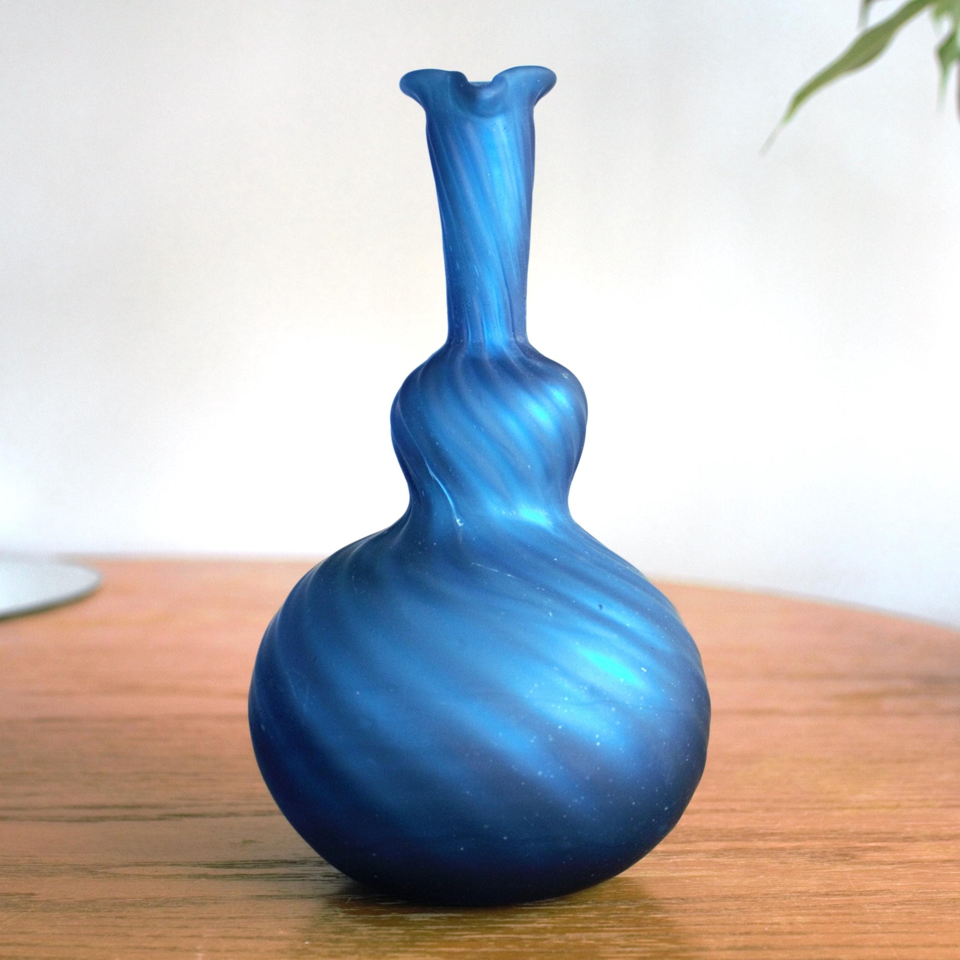 Hand Blown Teal Glass Vase: Art Glass Pitcher with Pontil Mark