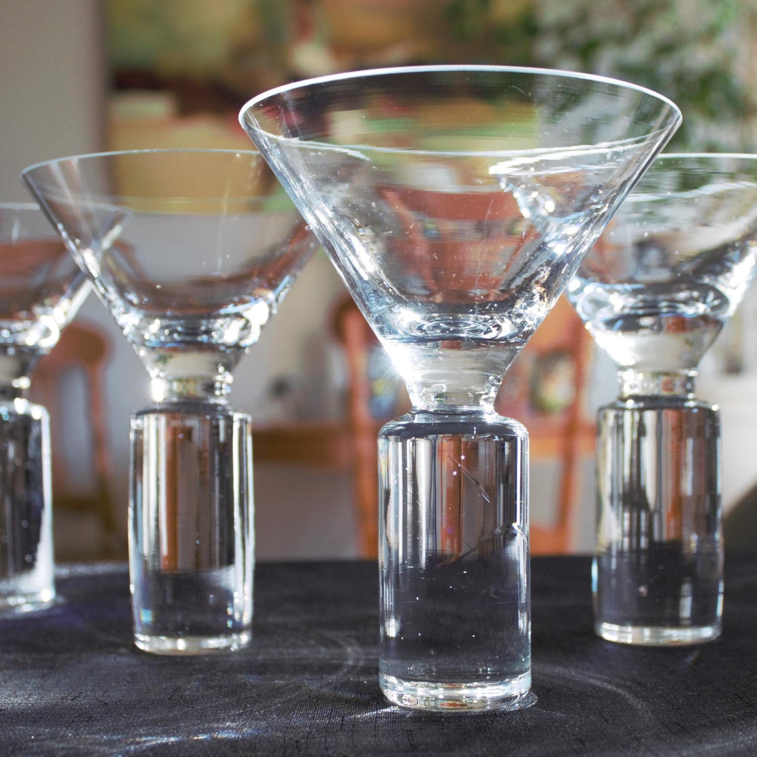 Clear Martini Glasses, Block Stem Glassware Set of 4, unique glassware