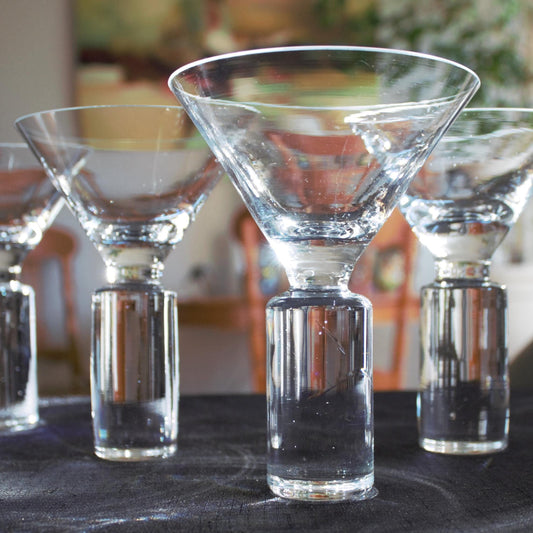 Clear Martini Glasses, Block Stem Glassware Set of 4, unique glassware