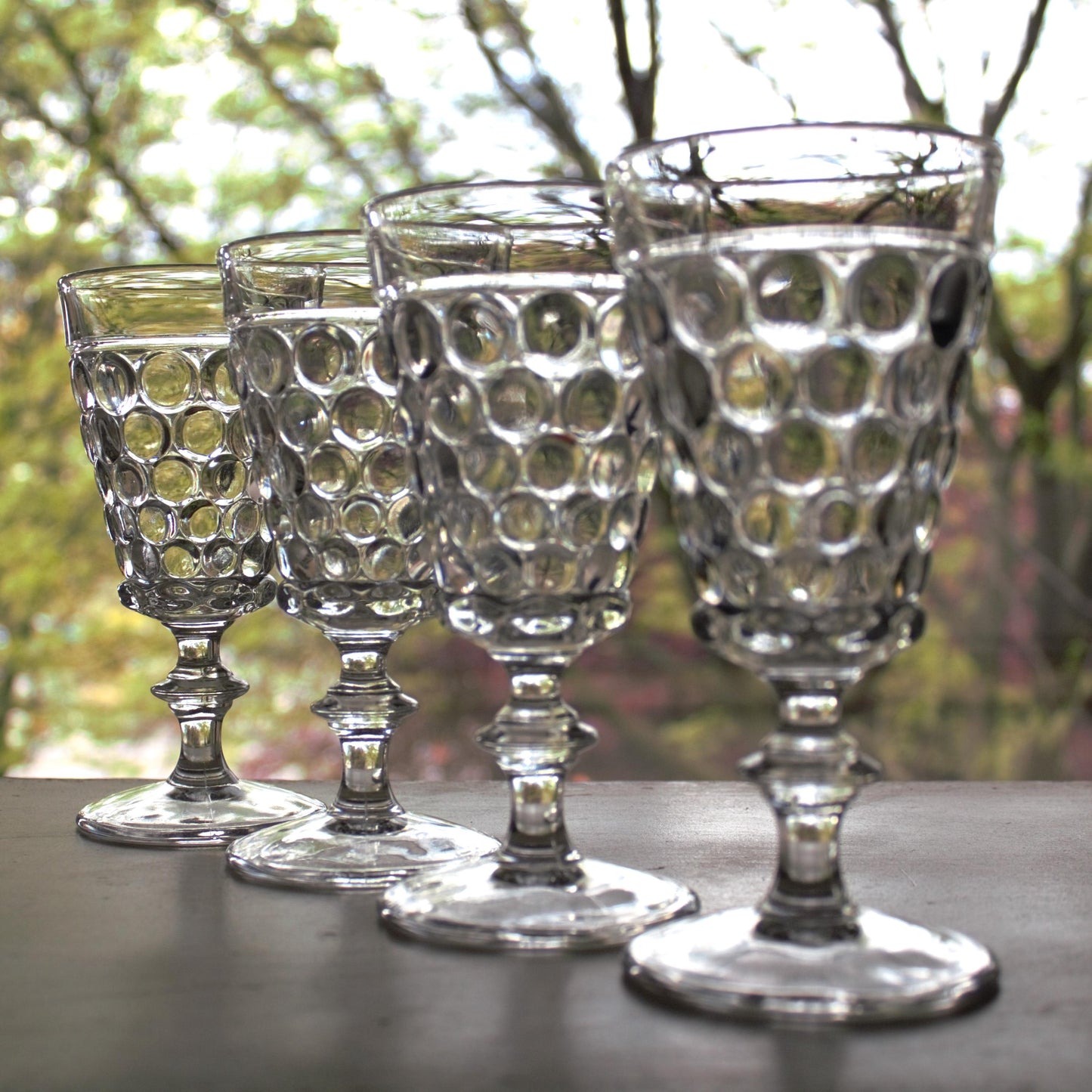 Vintage Bubble Water Glasses - Set of 4 Clear Glass Goblets, Unique stemware, bubble glassware