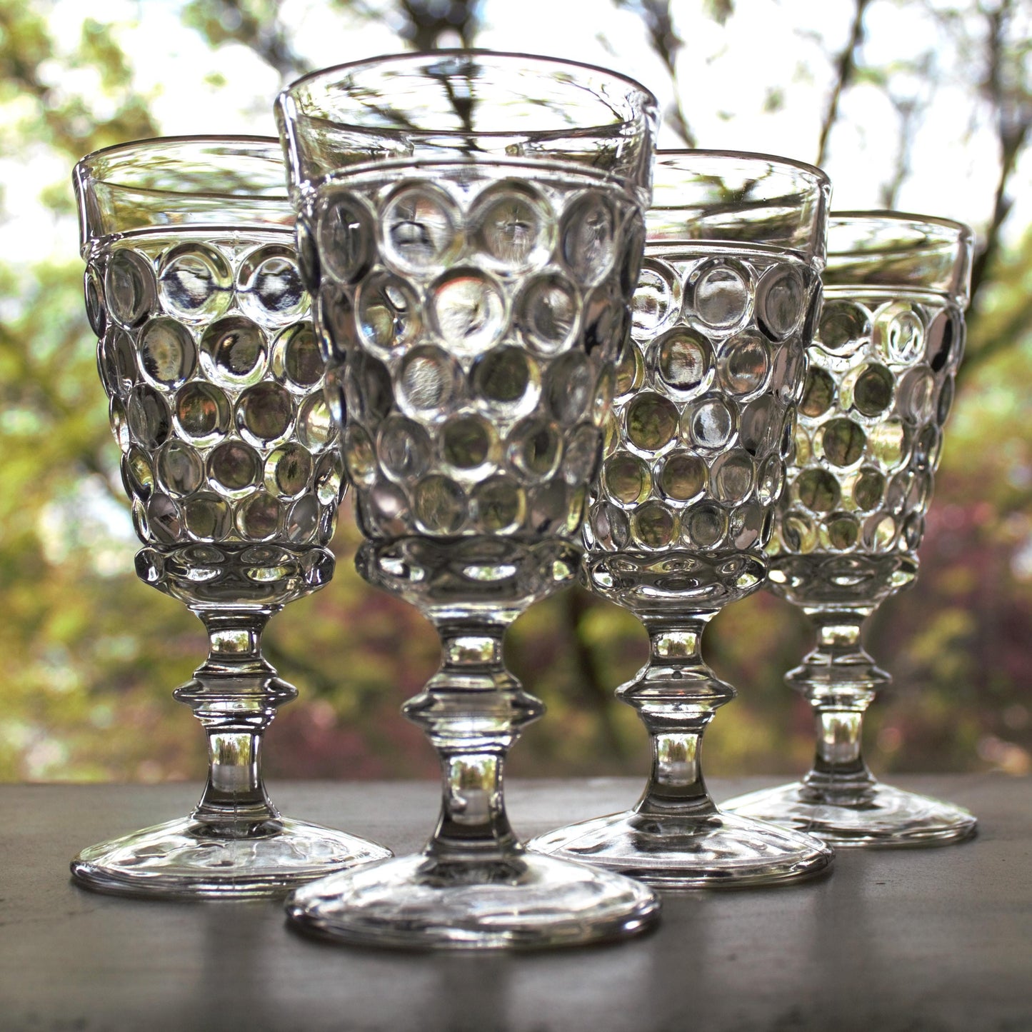 Vintage Bubble Water Glasses - Set of 4 Clear Glass Goblets, Unique stemware, bubble glassware