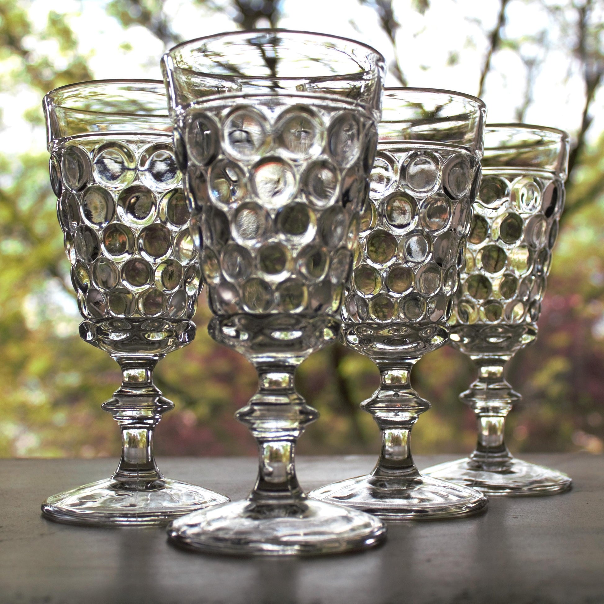 Vintage Bubble Water Glasses - Set of 4 Clear Glass Goblets, Unique stemware, bubble glassware