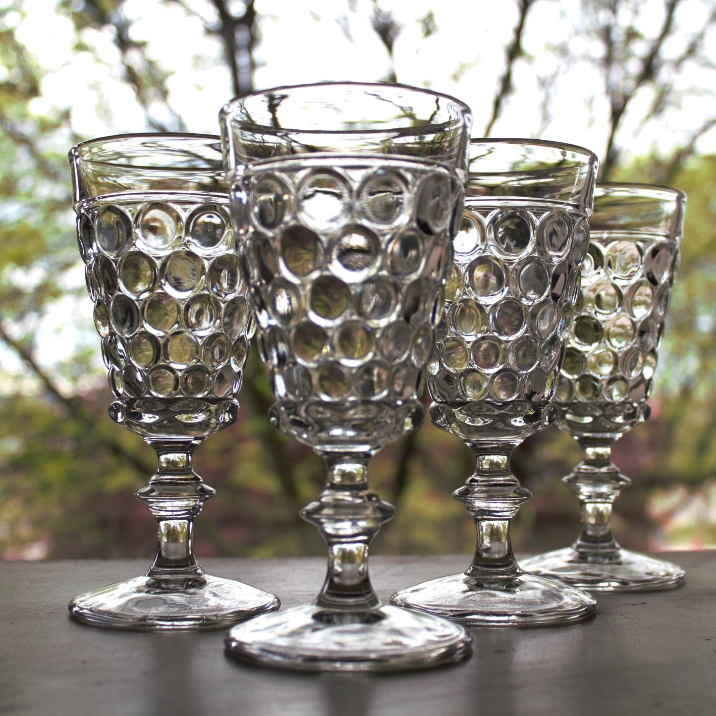 Vintage Bubble Water Glasses - Set of 4 Clear Glass Goblets, Unique stemware, bubble glassware