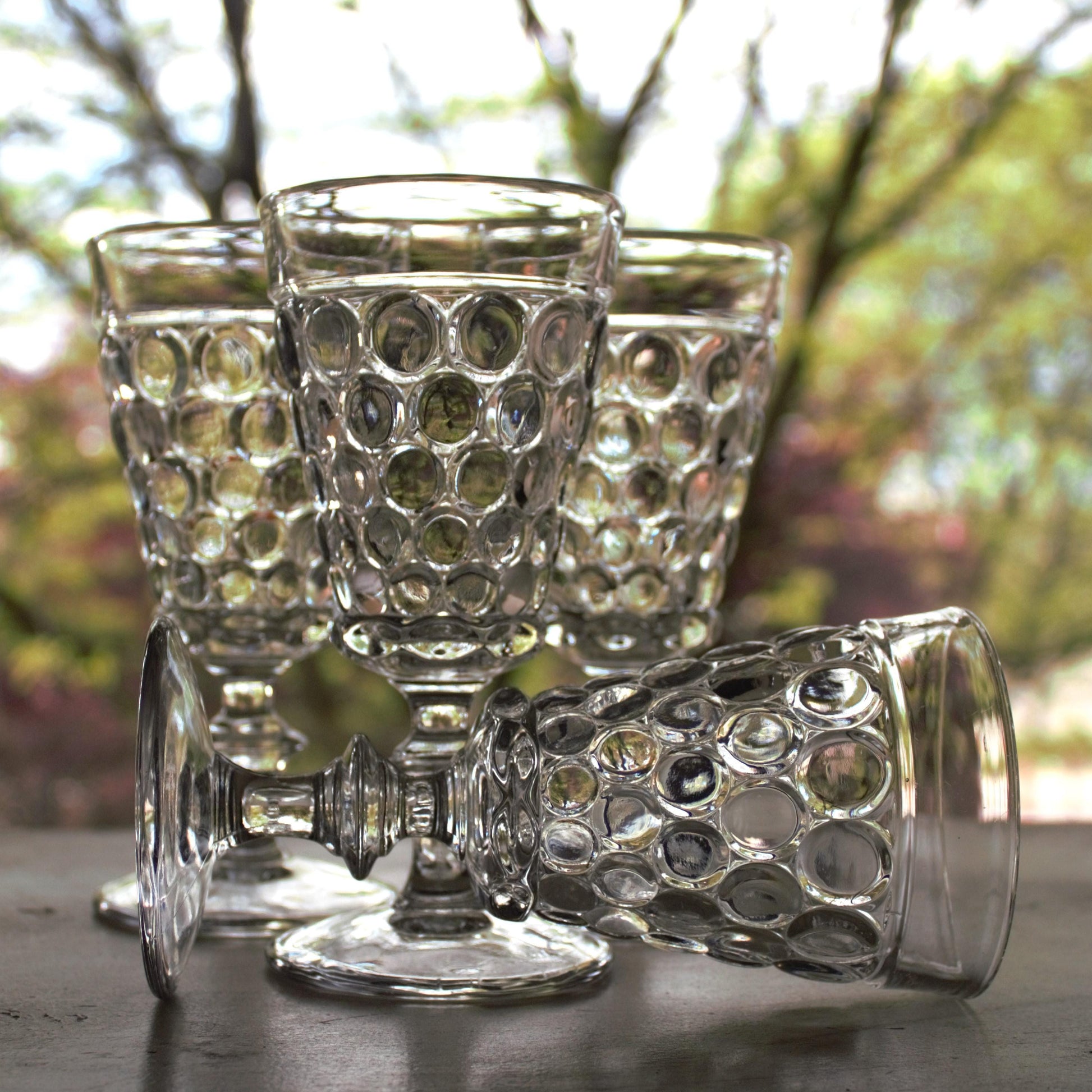 Vintage Bubble Water Glasses - Set of 4 Clear Glass Goblets, Unique stemware, bubble glassware