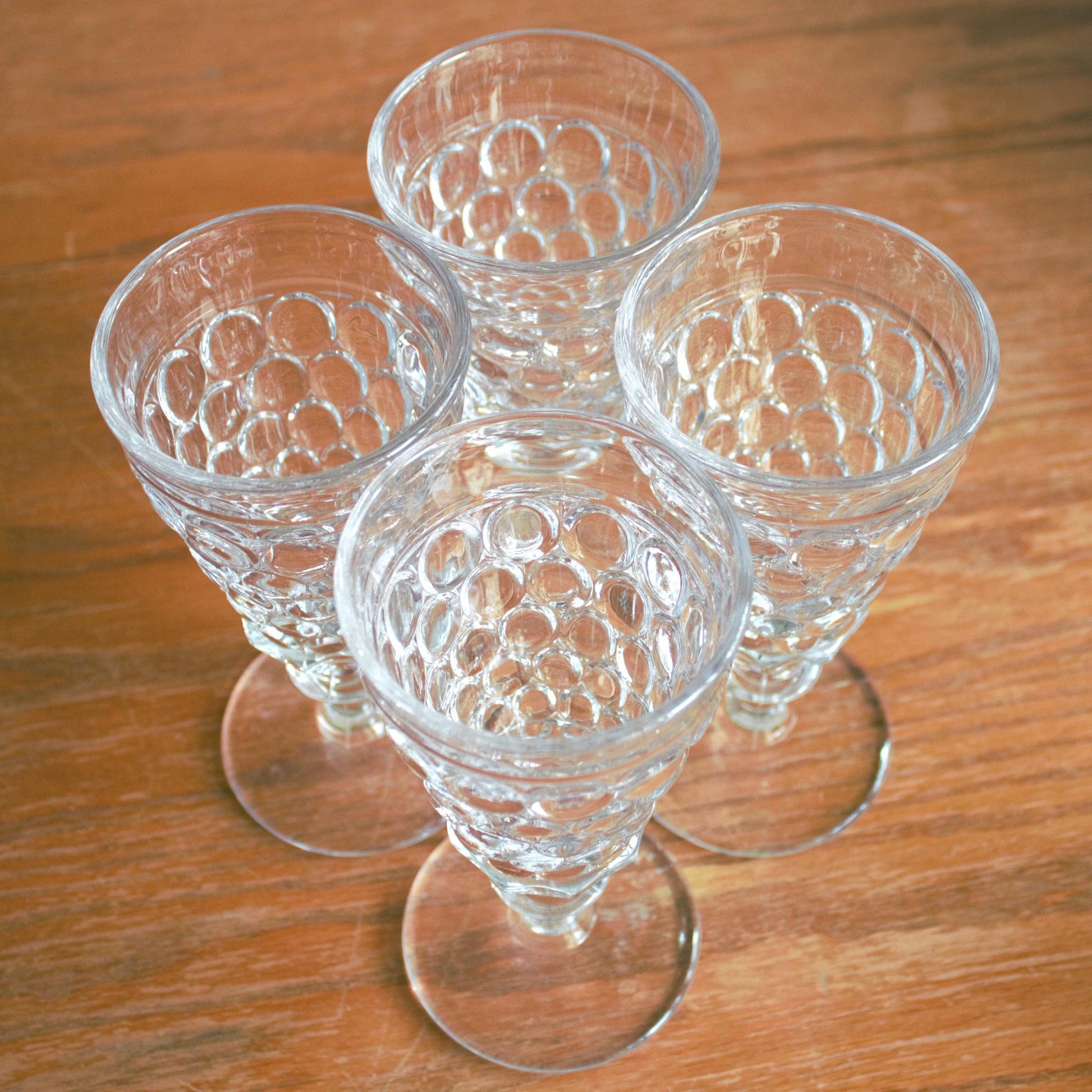 Vintage Bubble Water Glasses - Set of 4 Clear Glass Goblets, Unique stemware, bubble glassware