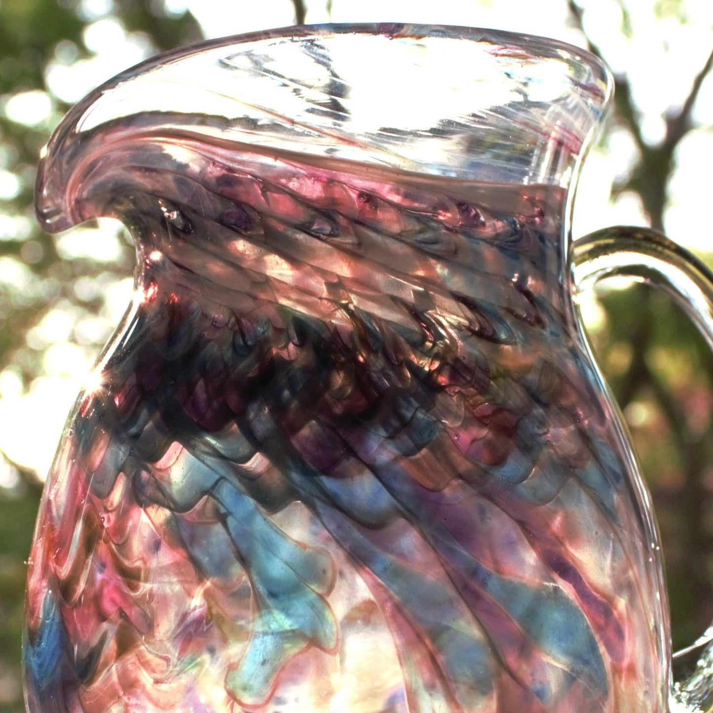 Handblown Glass Pitcher: Swirled Purple, Pink & Teal Vase
