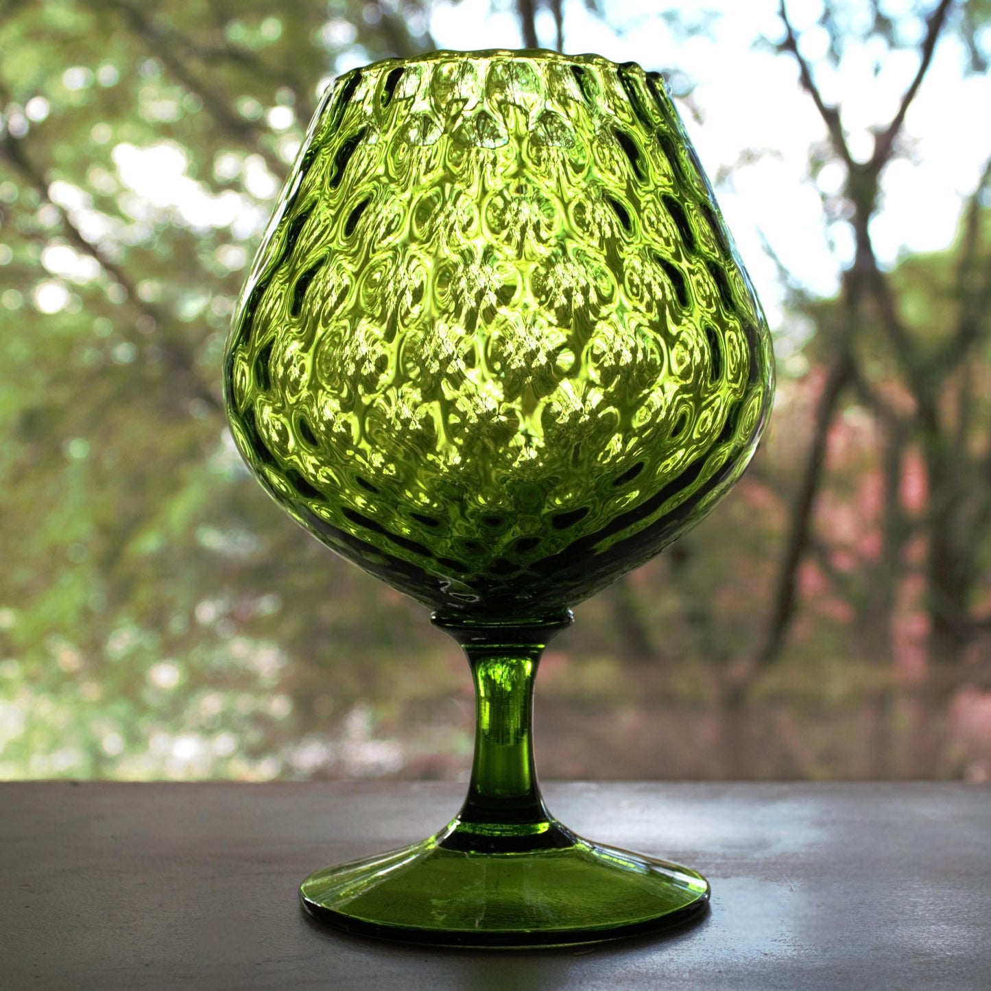 Green Empoli Glass Snifter: Vintage Italian Diamond Optic Decor, vintage vase