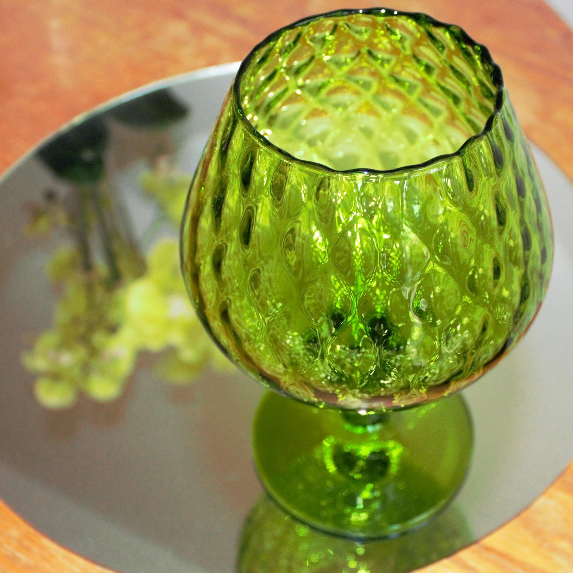 Green Empoli Glass Snifter: Vintage Italian Diamond Optic Decor, vintage vase