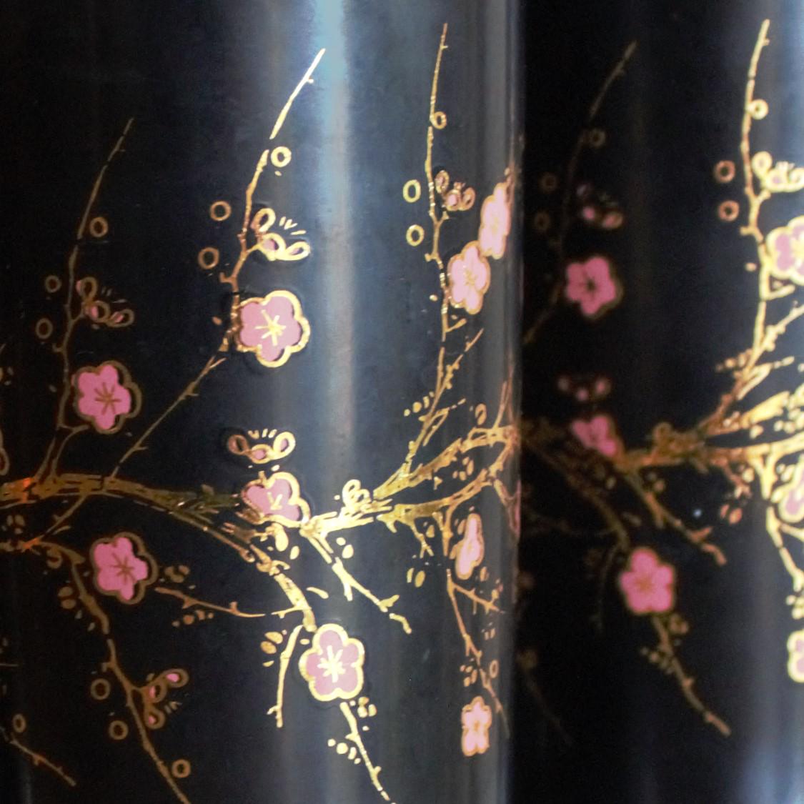 Vintage Cutler Cocktail Glasses - Black & Pink Cherry Blossom Tumblers (Set of 4)