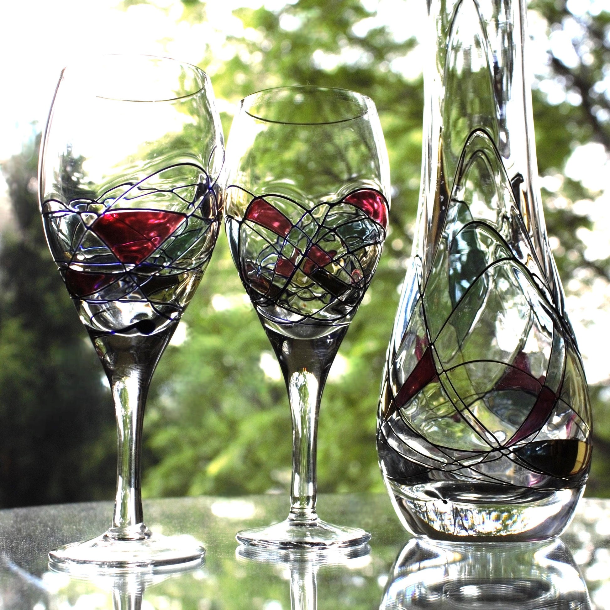 Vintage Iridescent Milano Glass Decanter Set: Romanian 3-Piece Wine Service