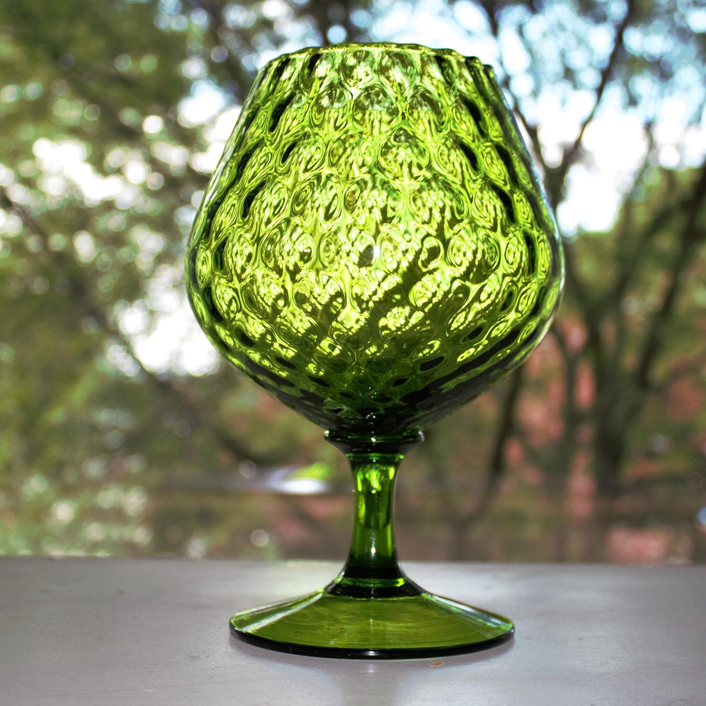 Green Empoli Glass Snifter: Vintage Italian Diamond Optic Decor, vintage vase