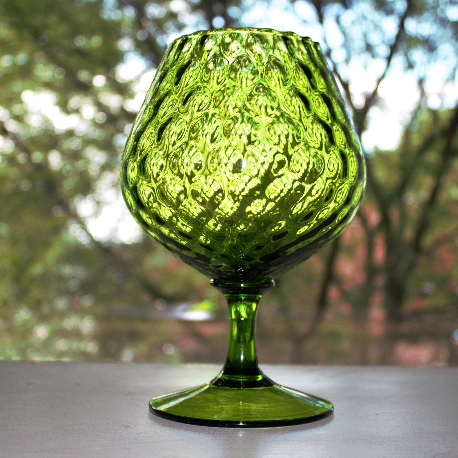Green Empoli Glass Snifter: Vintage Italian Diamond Optic Decor, vintage vase