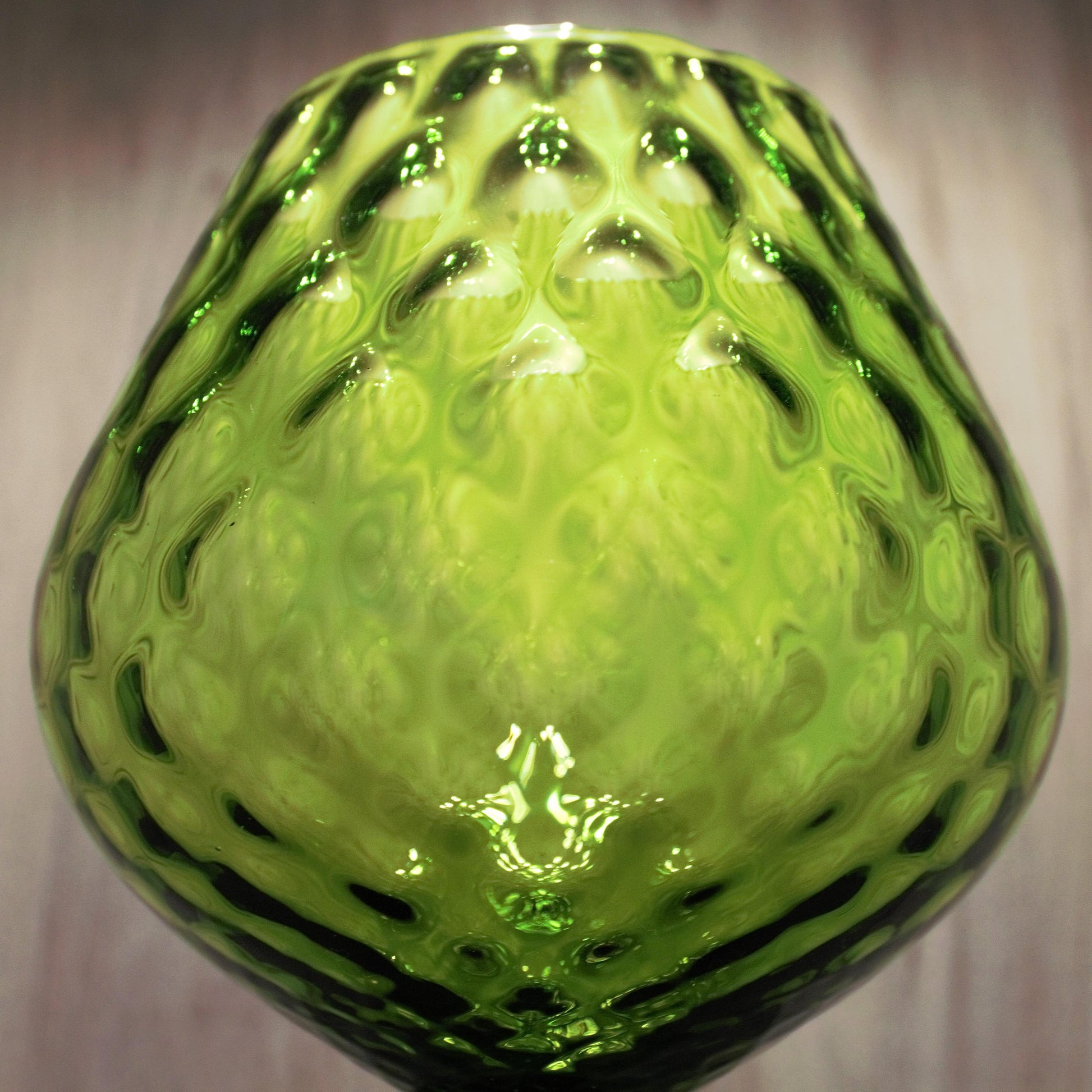 Green Empoli Glass Snifter: Vintage Italian Diamond Optic Decor, vintage vase