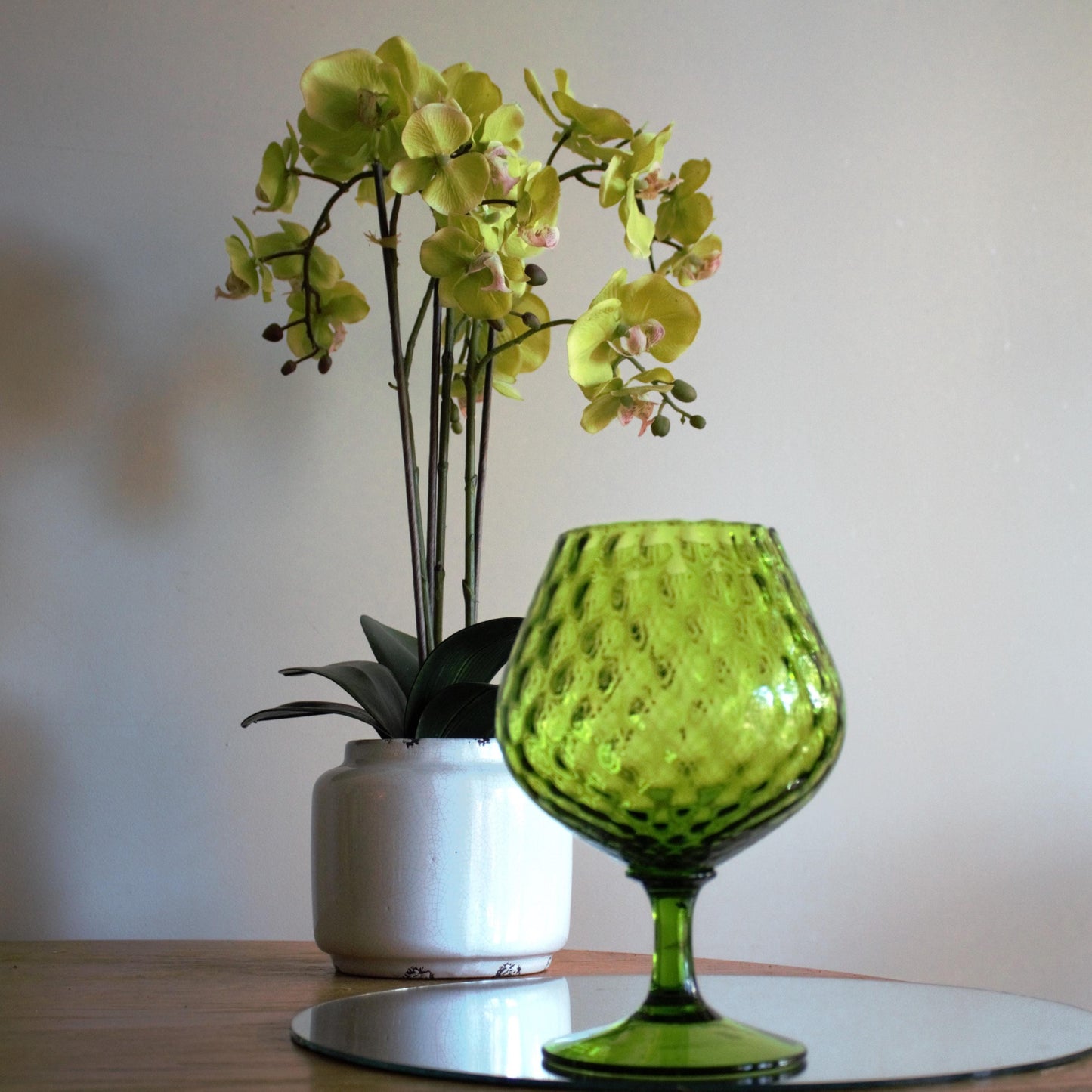 Green Empoli Glass Snifter: Vintage Italian Diamond Optic Decor, vintage vase