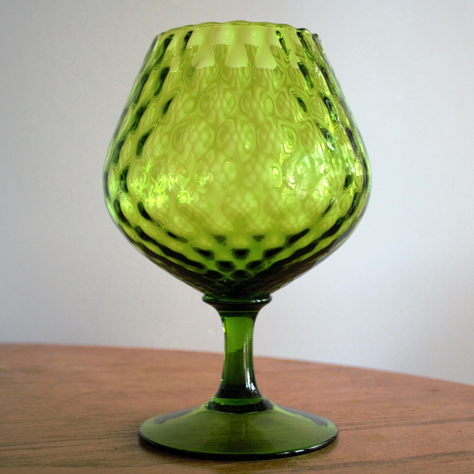 Green Empoli Glass Snifter: Vintage Italian Diamond Optic Decor, vintage vase