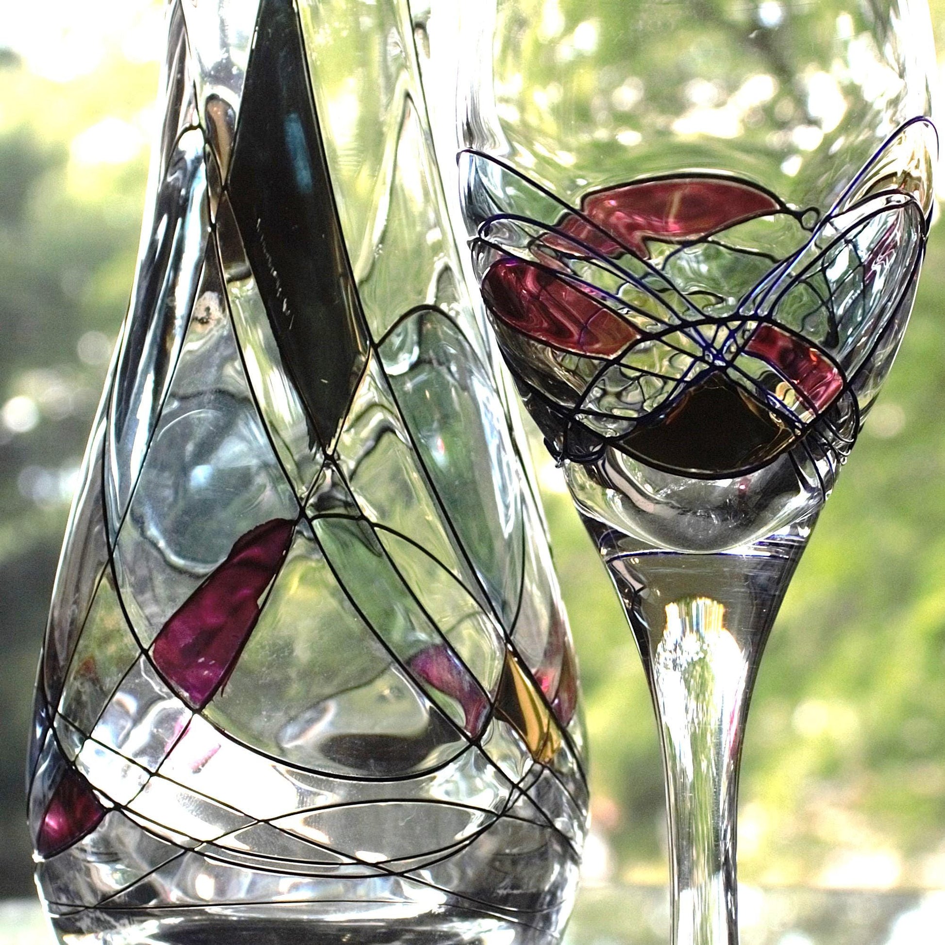 Vintage Iridescent Milano Glass Decanter Set: Romanian 3-Piece Wine Service