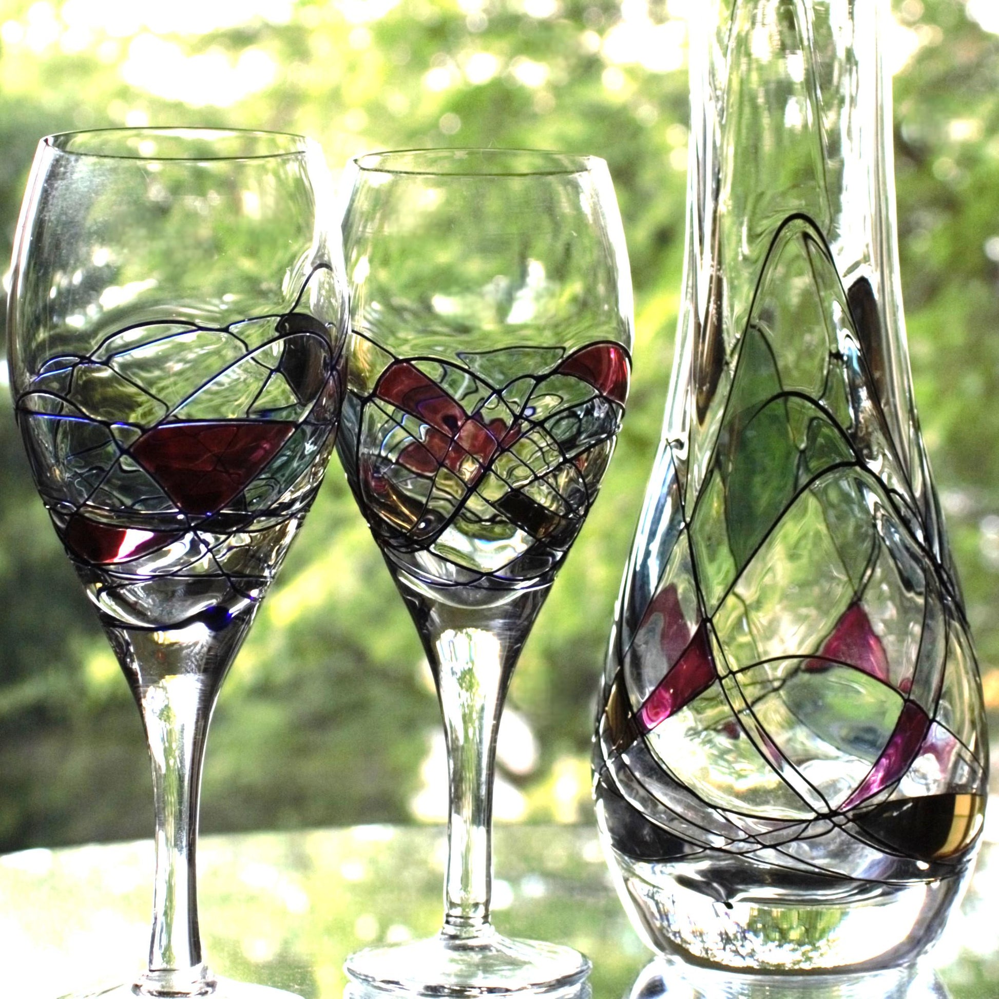 Vintage Iridescent Milano Glass Decanter Set: Romanian 3-Piece Wine Service