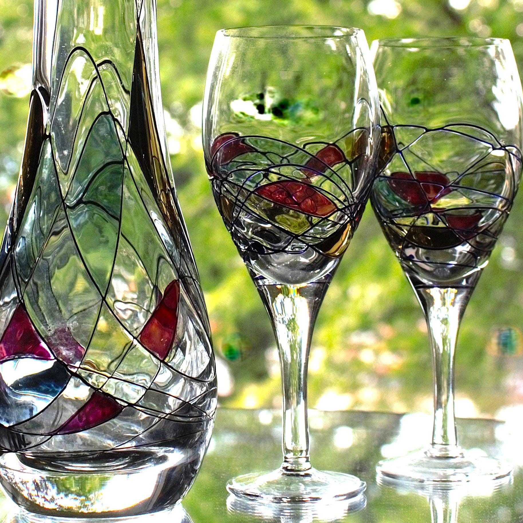 Vintage Iridescent Milano Glass Decanter Set: Romanian 3-Piece Wine Service