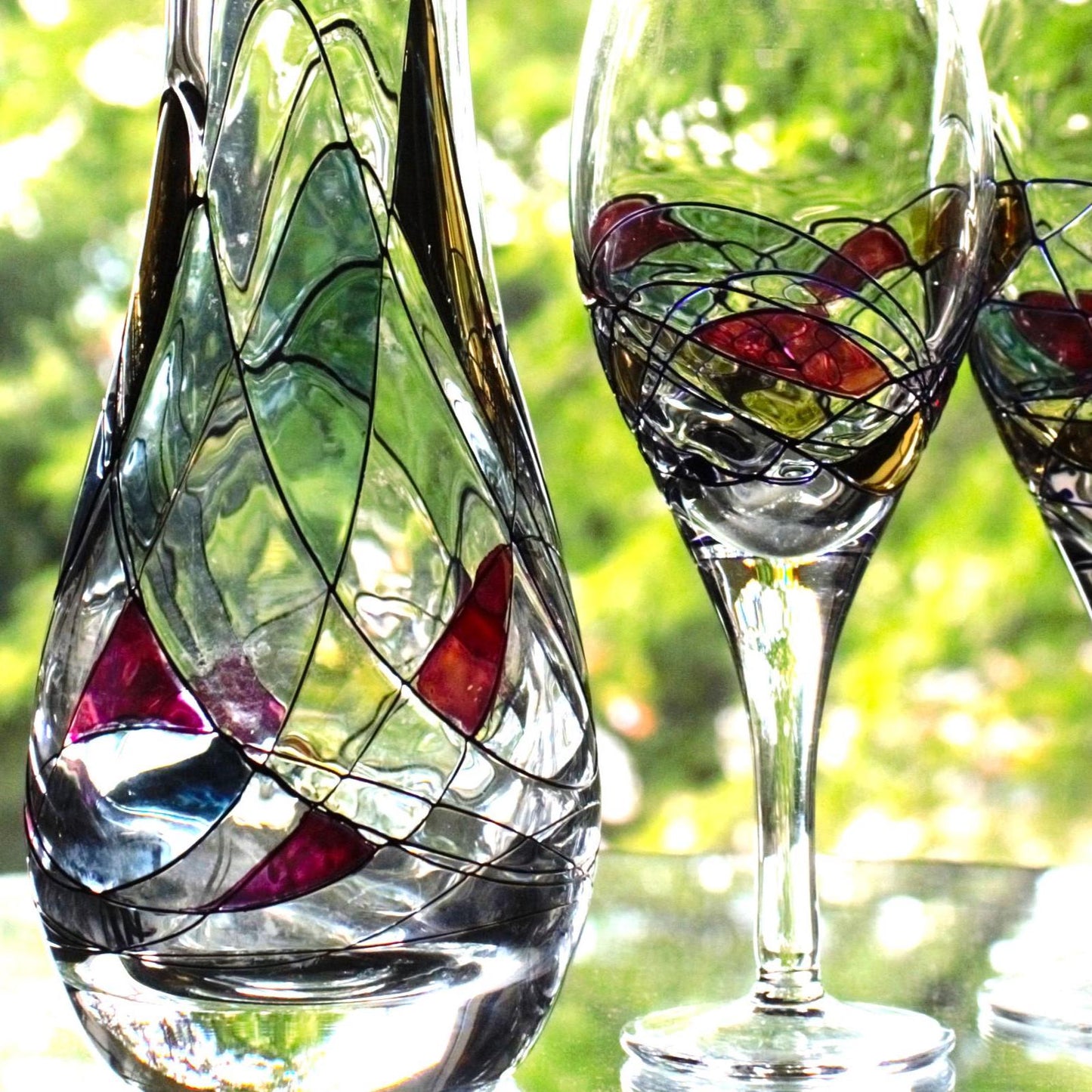 Vintage Iridescent Milano Glass Decanter Set: Romanian 3-Piece Wine Service