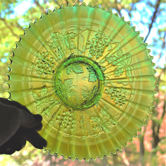 Rare Northwood Grape & Cable Plate: Iridized Green Stippled Sawtooth Edge