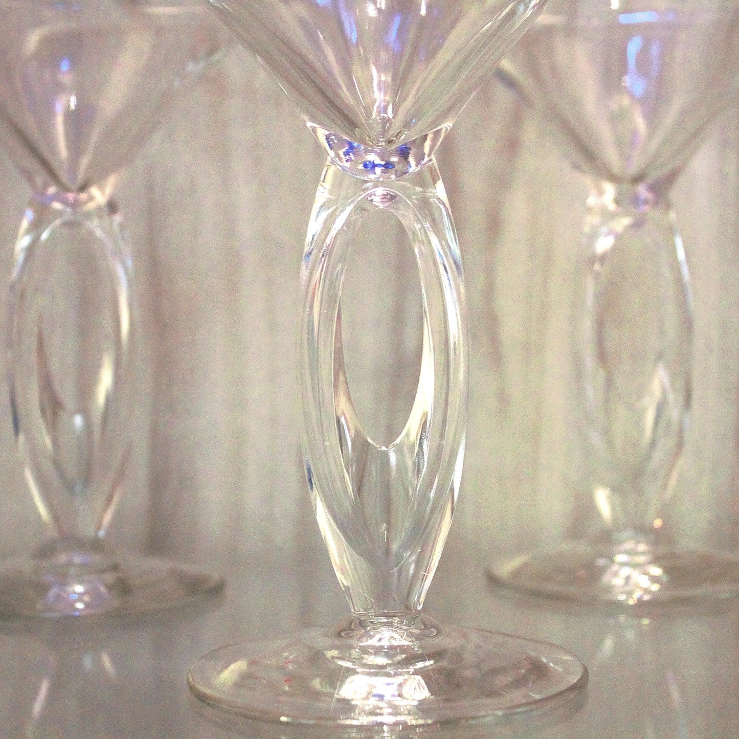 Clear Martini Glasses with Cut Out Stem: Unique Cocktail Set of 3, rare stemware