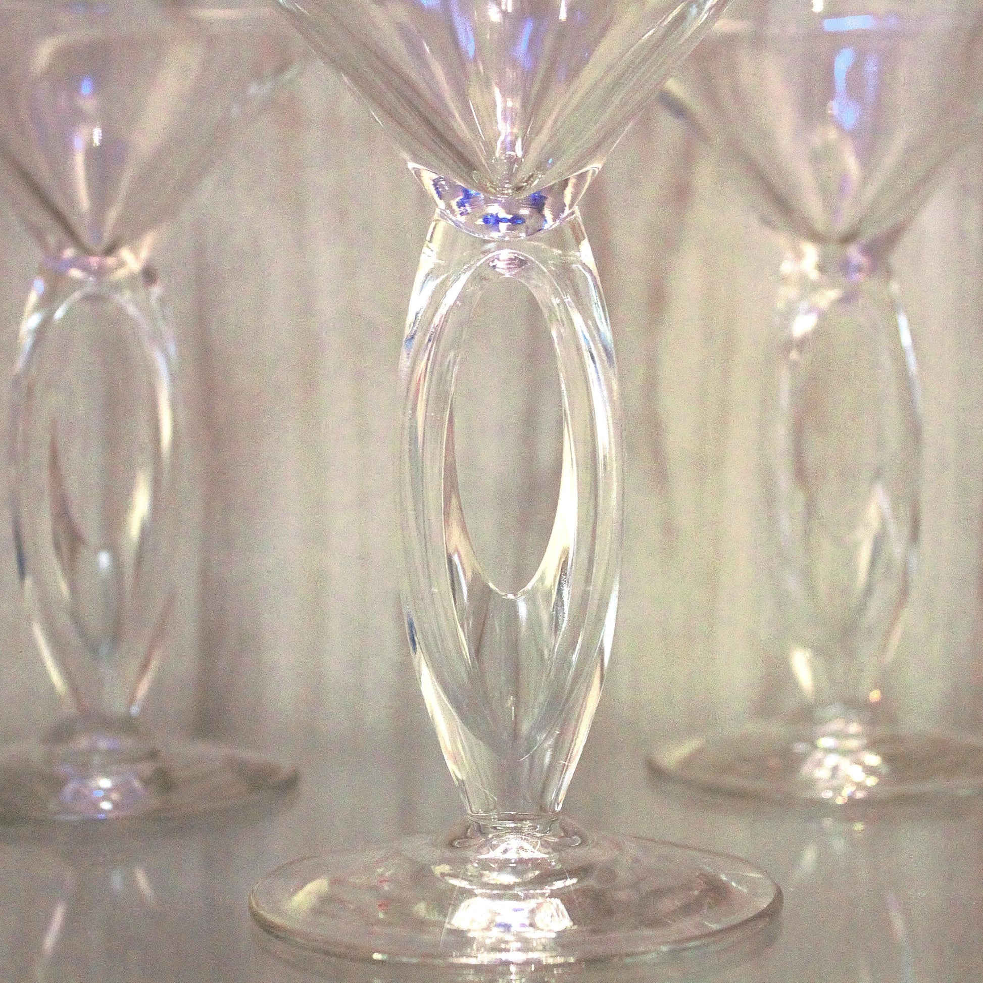 Clear Martini Glasses with Cut Out Stem: Unique Cocktail Set of 3, rare stemware
