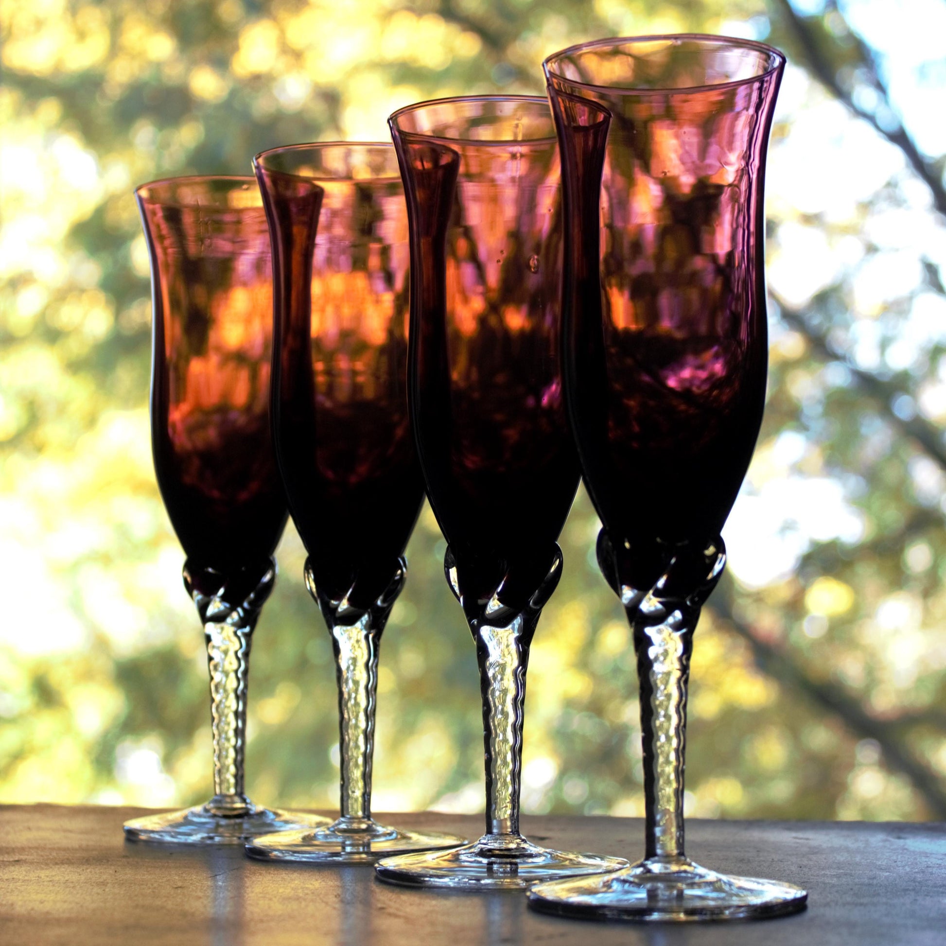Purple Glassware set of 4, Amethyst Stemware, Purple toasting glasses, champagne glass, unique Italian stems