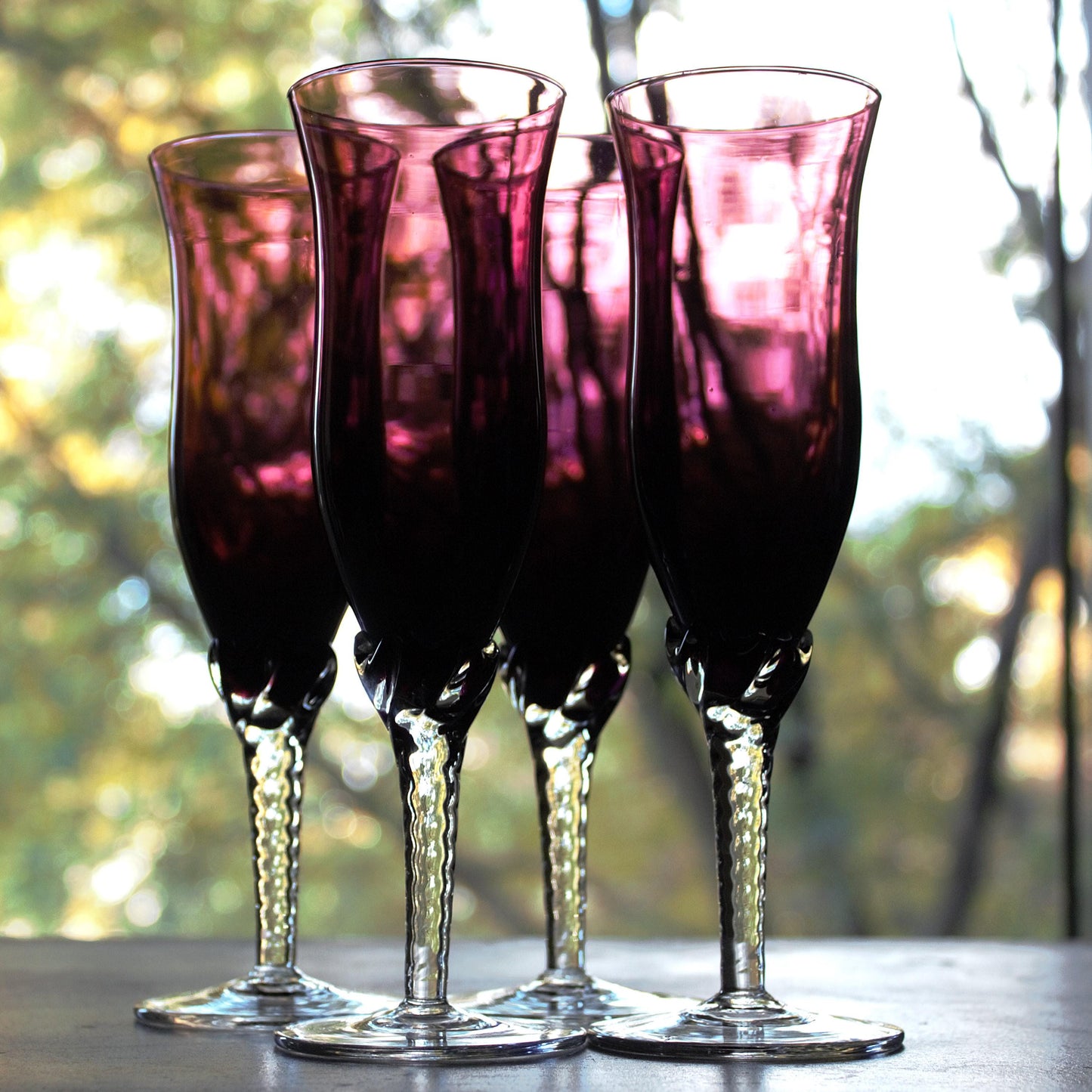 Purple Glassware set of 4, Amethyst Stemware, Purple toasting glasses, champagne glass, unique Italian stems