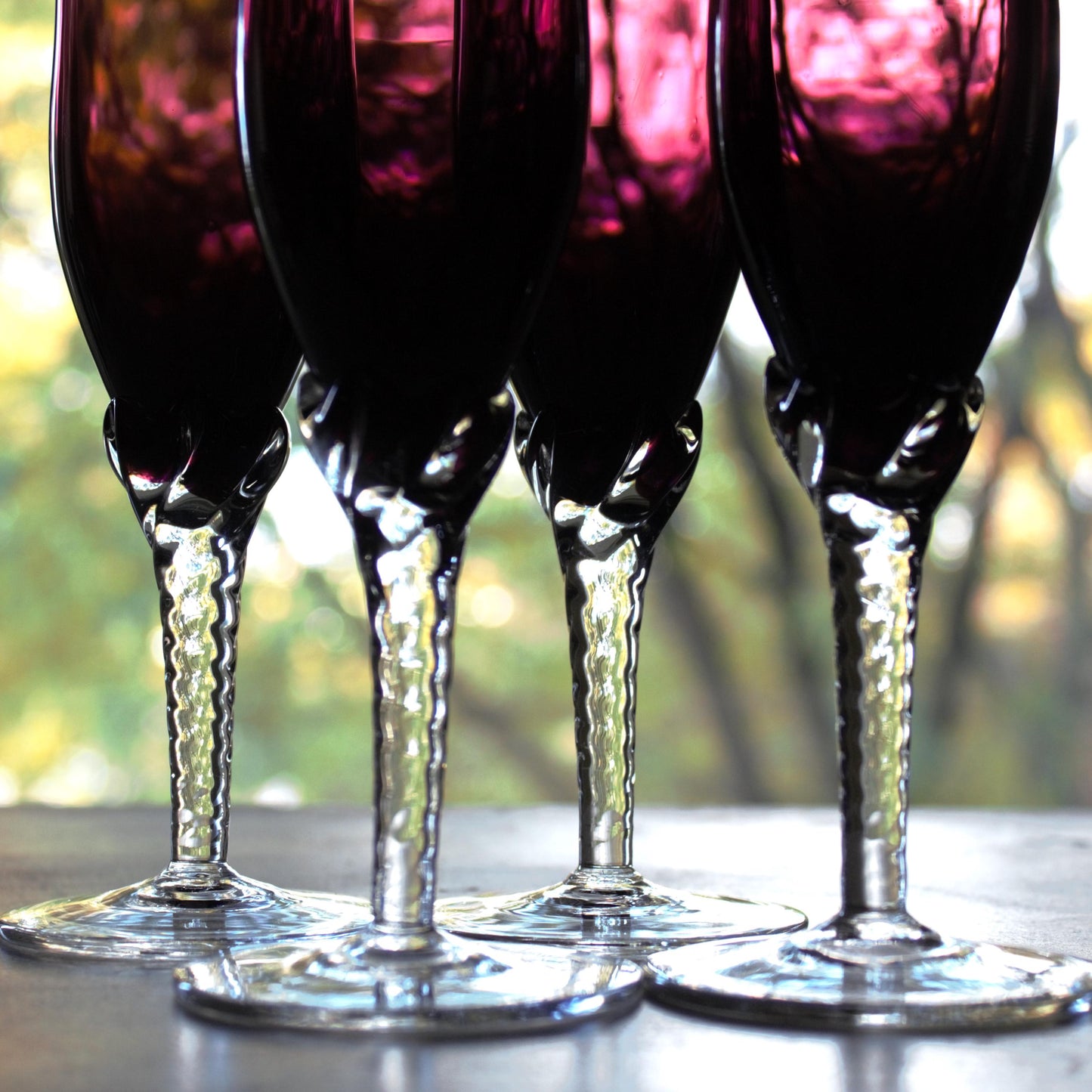 Purple Glassware set of 4, Amethyst Stemware, Purple toasting glasses, champagne glass, unique Italian stems