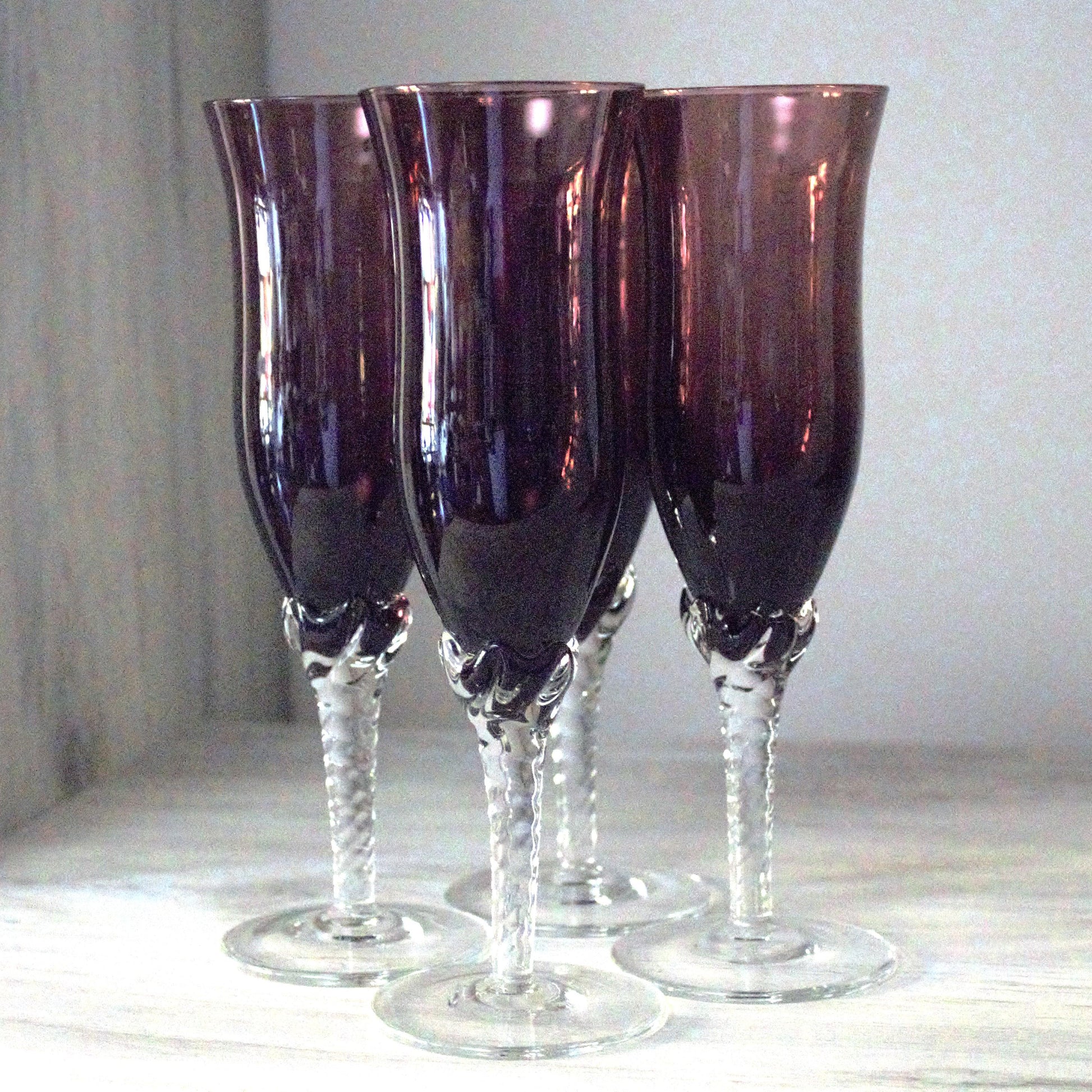Purple Glassware set of 4, Amethyst Stemware, Purple toasting glasses, champagne glass, unique Italian stems