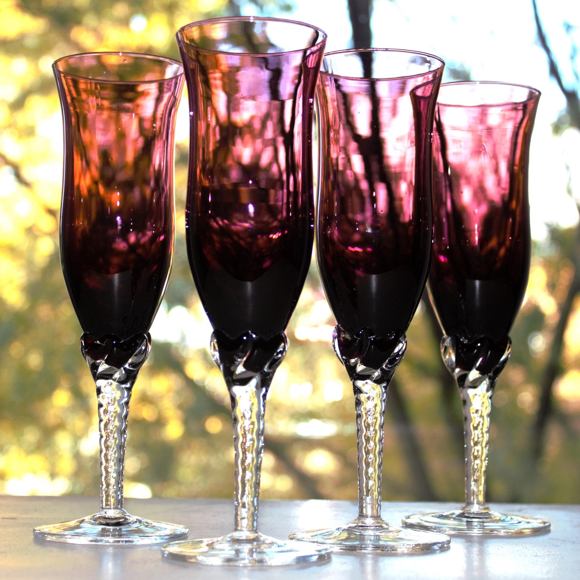 Purple Glassware set of 4, Amethyst Stemware, Purple toasting glasses, champagne glass, unique Italian stems