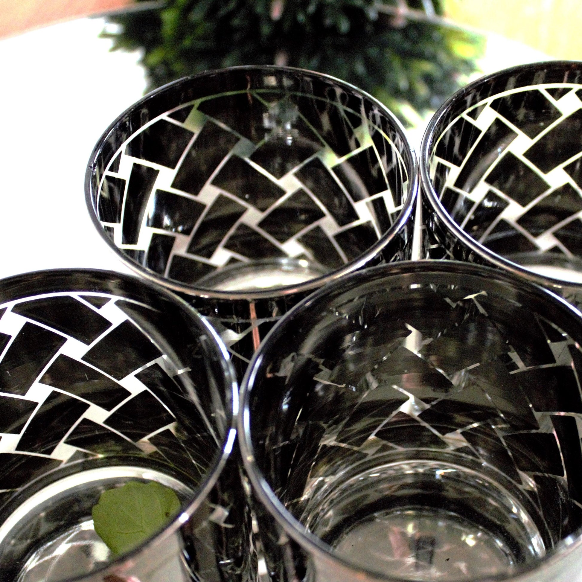 Vintage Silver and clear rock Glasses - Mid-Century Modern Barware, Set of 4, MCM bar cabinet