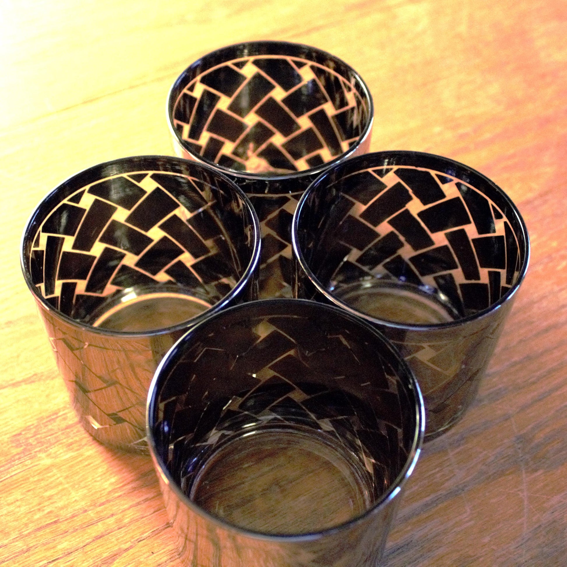 Vintage Silver and clear rock Glasses - Mid-Century Modern Barware, Set of 4, MCM bar cabinet