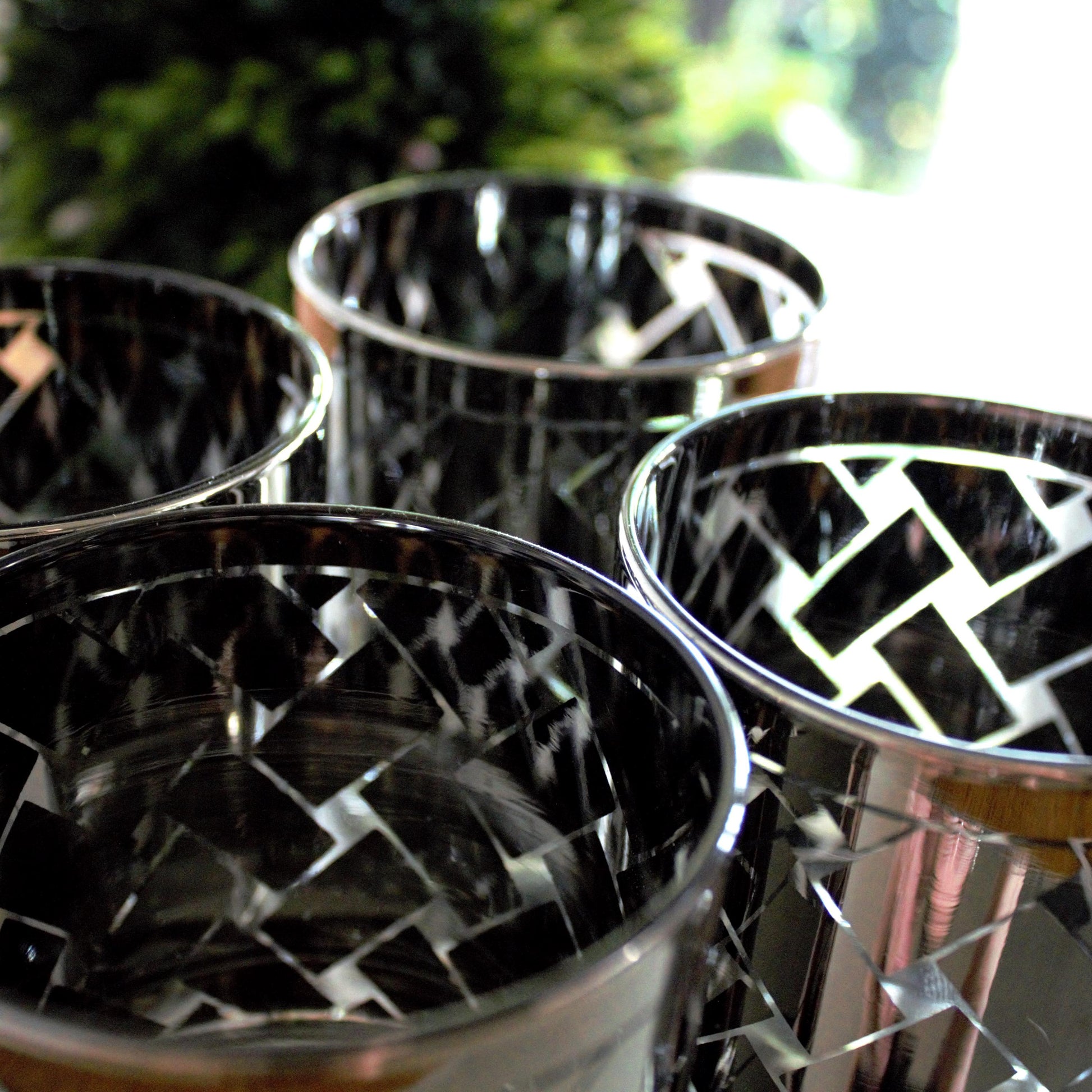 Vintage Silver and clear rock Glasses - Mid-Century Modern Barware, Set of 4, MCM bar cabinet