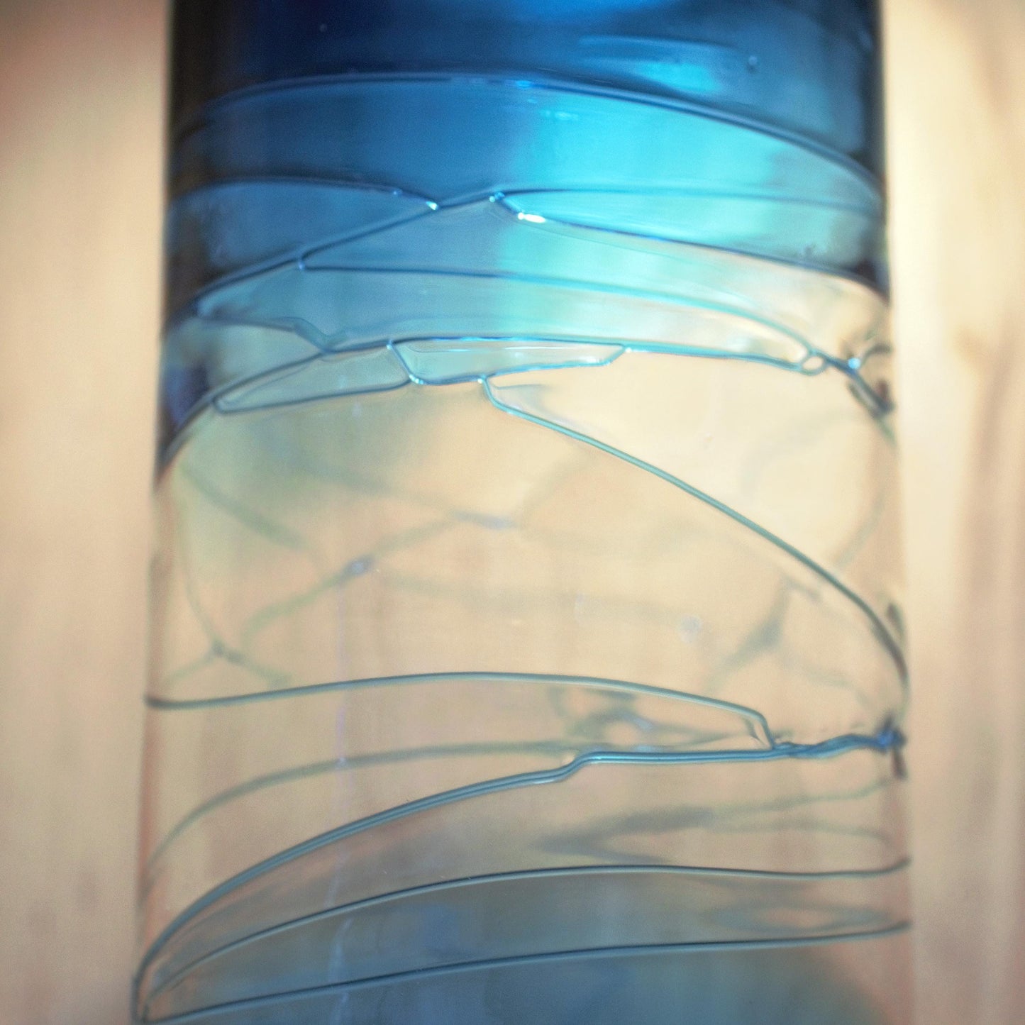 Tall Blue vase, Unique vase, tall flower vase with applied decoration, azure and clear vase