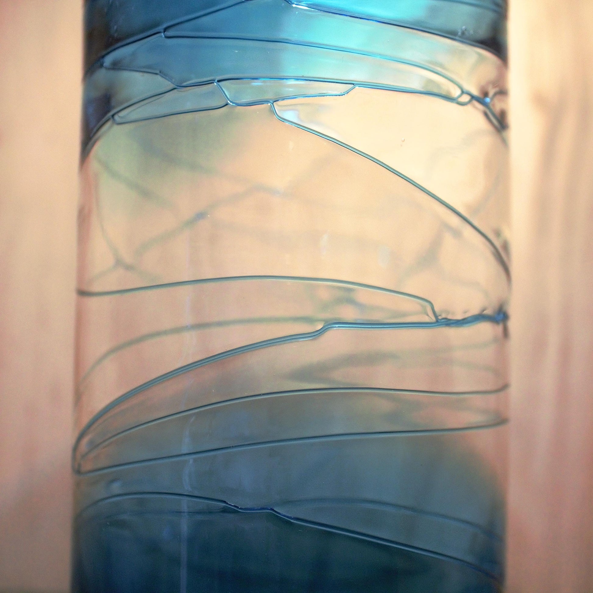 Tall Blue vase, Unique vase, tall flower vase with applied decoration, azure and clear vase