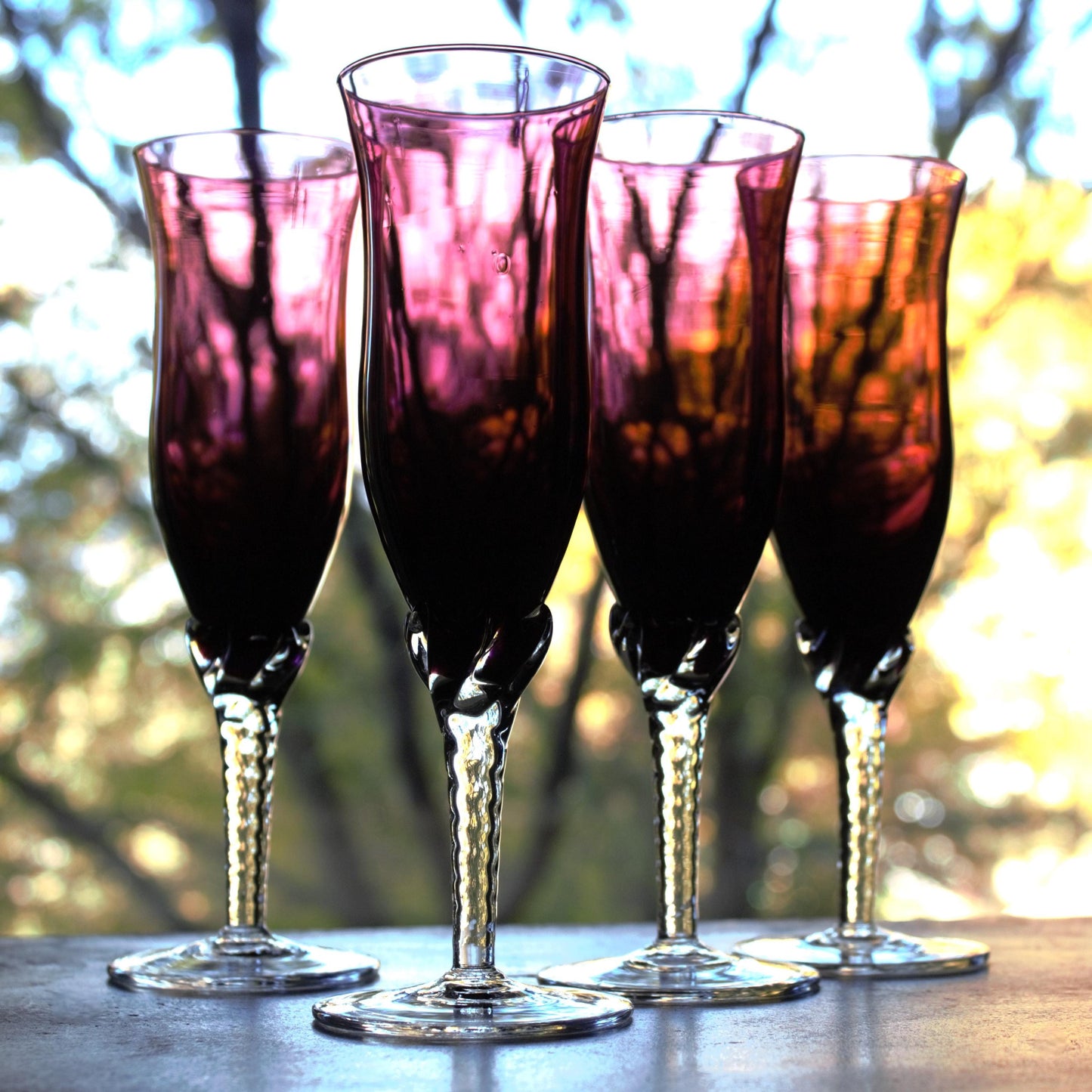 Purple Glassware set of 4, Amethyst Stemware, Purple toasting glasses, champagne glass, unique Italian stems