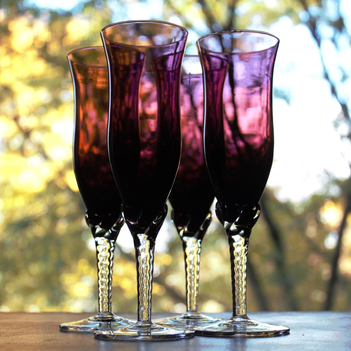 Purple Glassware set of 4, Amethyst Stemware, Purple toasting glasses, champagne glass, unique Italian stems