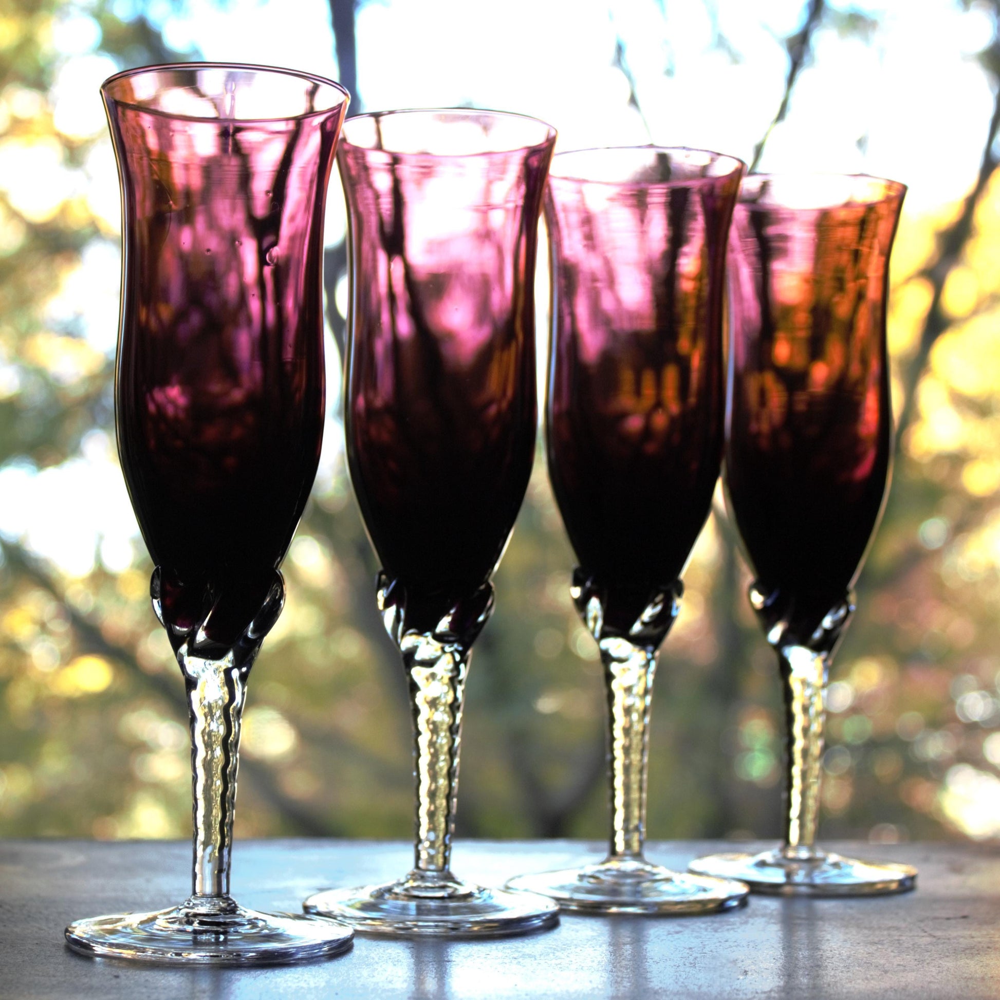 Purple Glassware set of 4, Amethyst Stemware, Purple toasting glasses, champagne glass, unique Italian stems