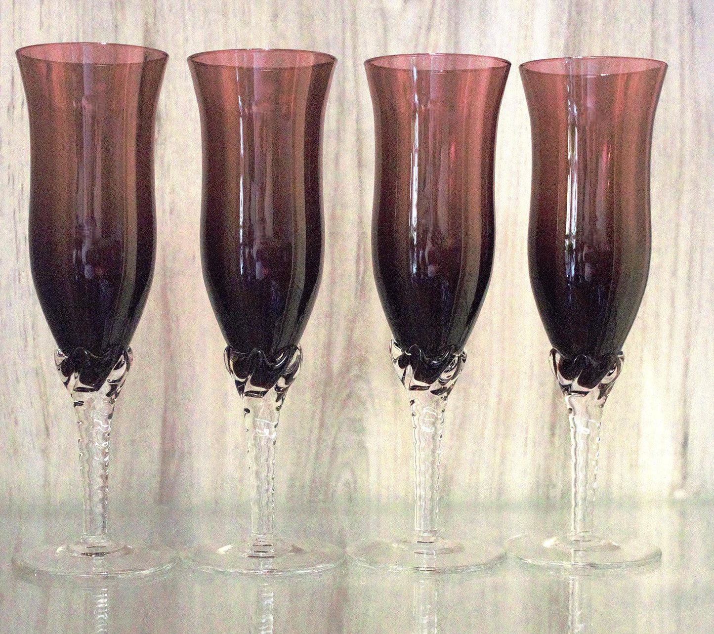 Purple Glassware set of 4, Amethyst Stemware, Purple toasting glasses, champagne glass, unique Italian stems