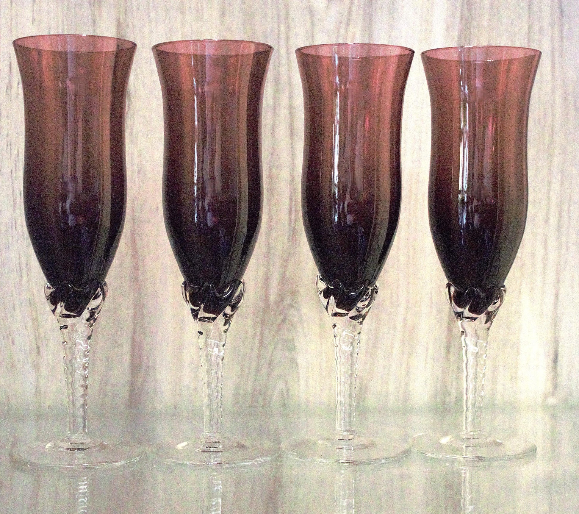 Purple Glassware set of 4, Amethyst Stemware, Purple toasting glasses, champagne glass, unique Italian stems