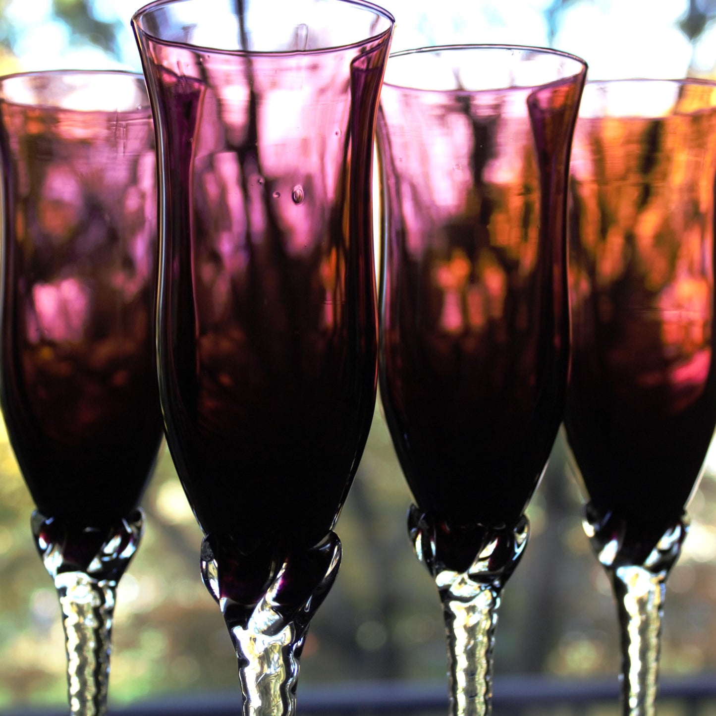 Purple Glassware set of 4, Amethyst Stemware, Purple toasting glasses, champagne glass, unique Italian stems