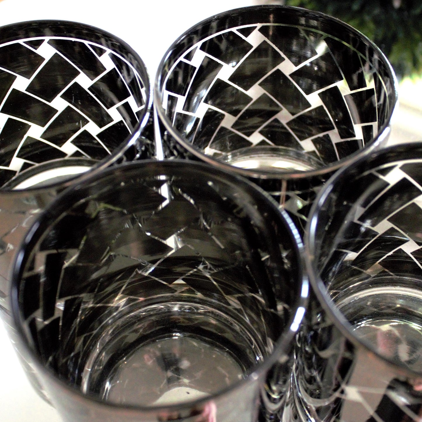 Vintage Silver and clear rock Glasses - Mid-Century Modern Barware, Set of 4, MCM bar cabinet