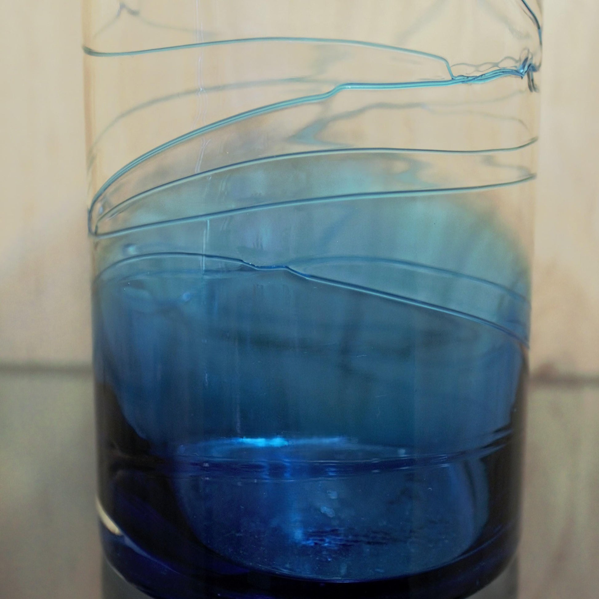 Tall Blue vase, Unique vase, tall flower vase with applied decoration, azure and clear vase