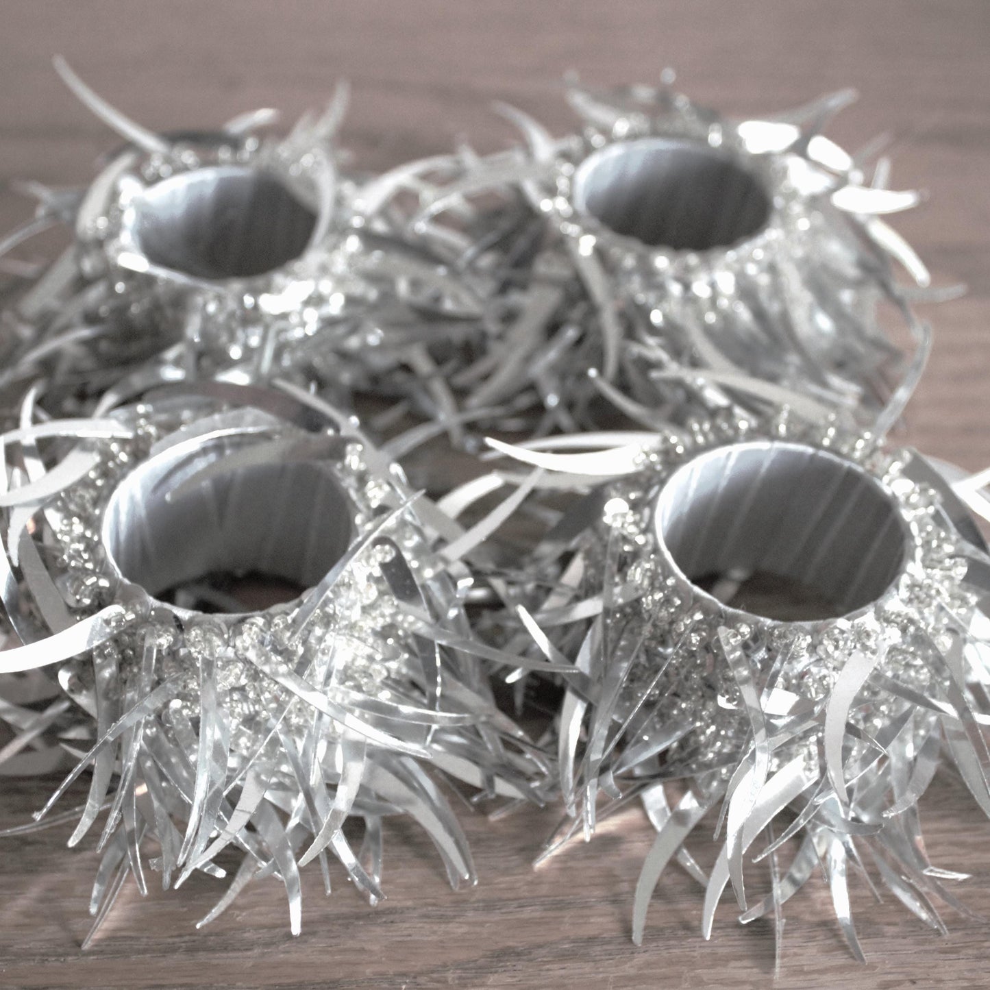 Vintage Silver Beaded Napkin Rings: Glittery Table Decor, Set of 4