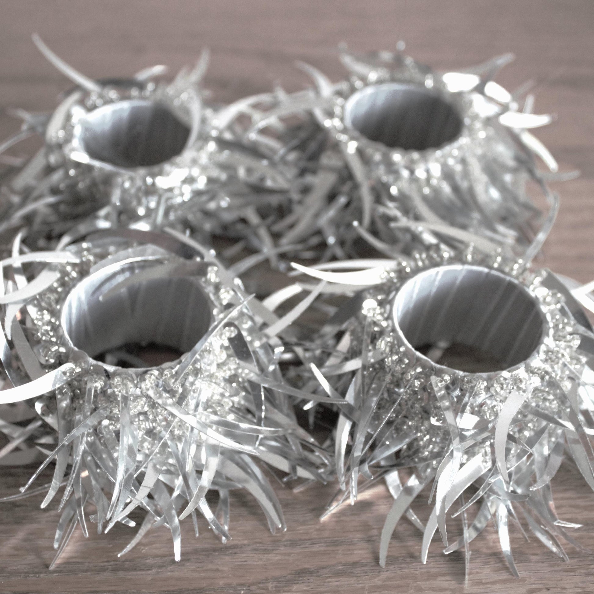 Vintage Silver Beaded Napkin Rings: Glittery Table Decor, Set of 4