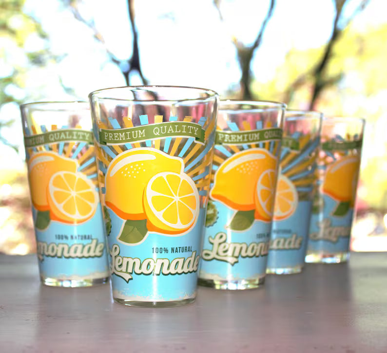 Vintage Lemonade Tumblers – Set of 5 Embossed Glasses | Rare 1990s Citrus Drinkware