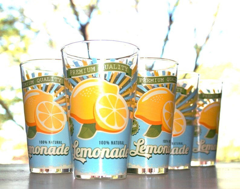 Vintage Lemonade Tumblers – Set of 5 Embossed Glasses | Rare 1990s Citrus Drinkware